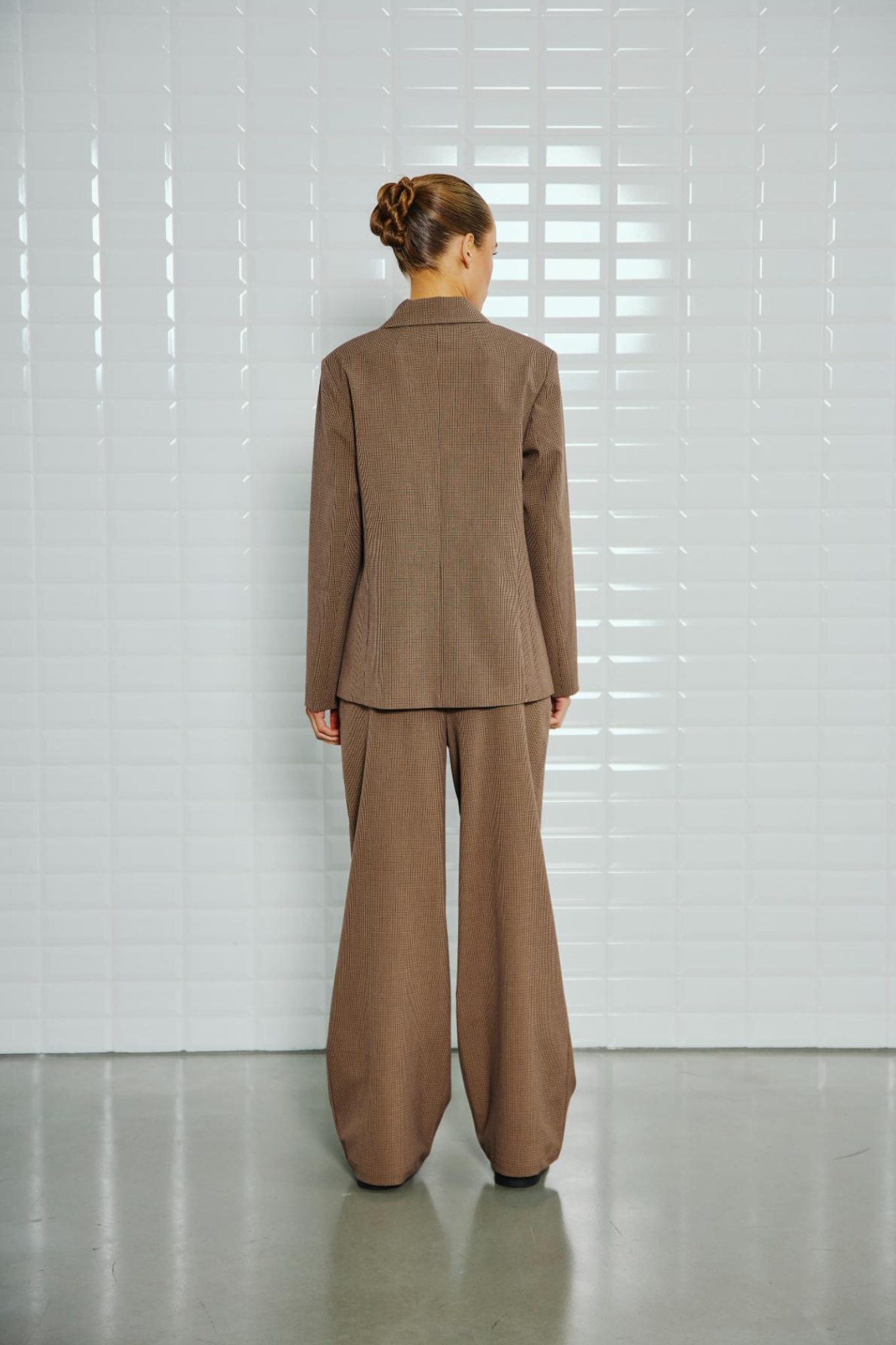 COLETTE WIDE TAILORED PANTS - COGNAC CHECK