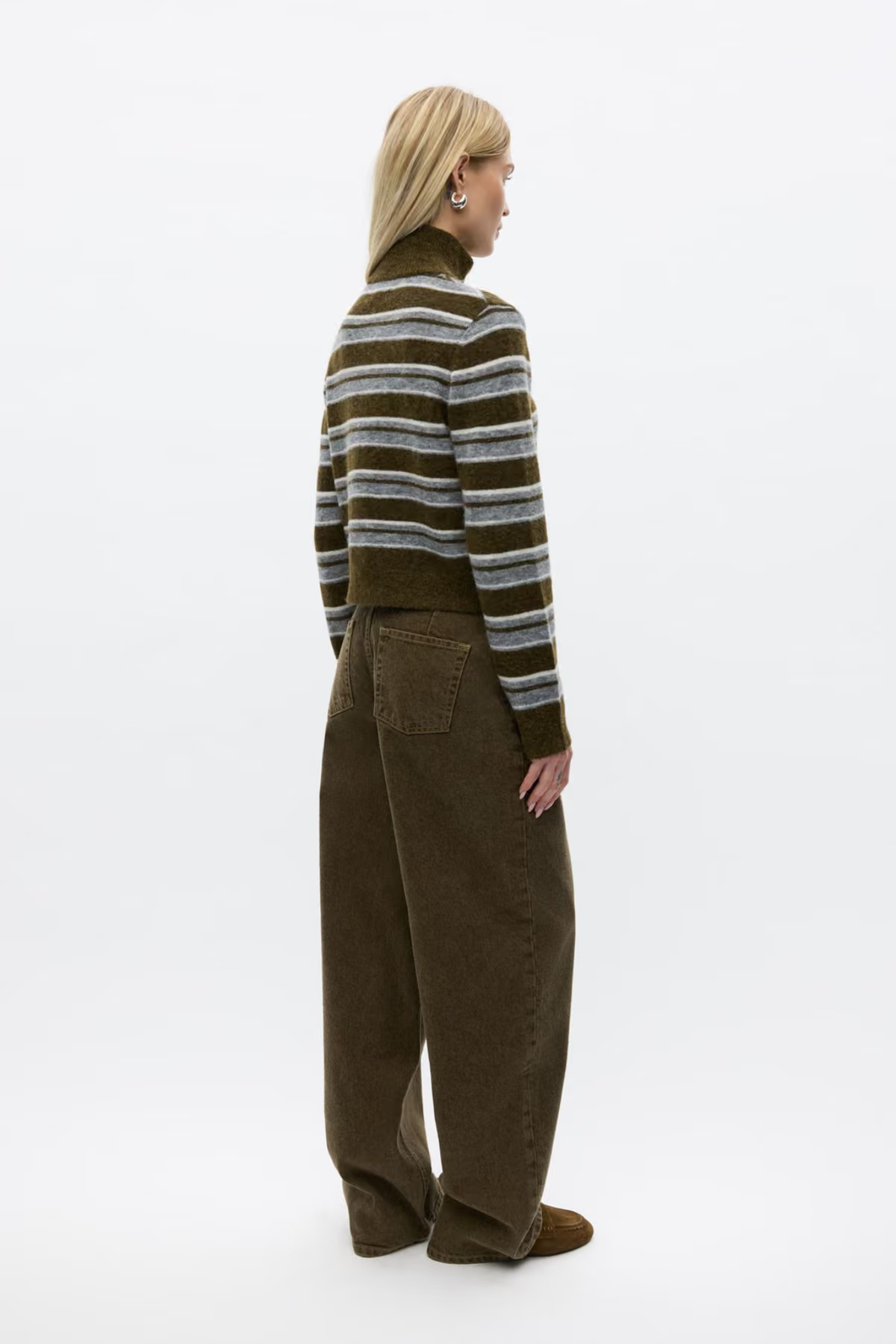 BESSIE LS CARDIGAN - OLIVE STRIPE
