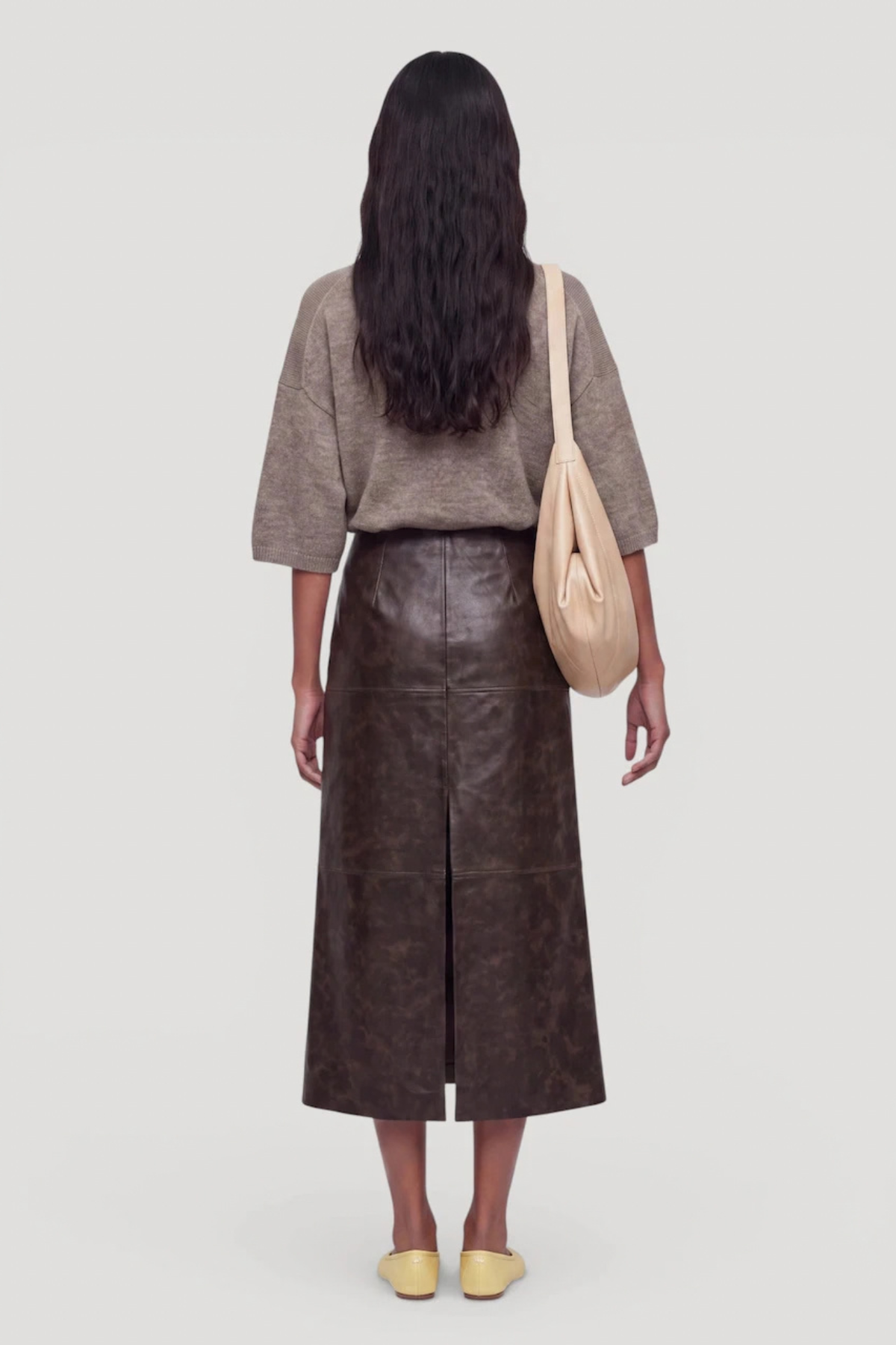 JELLA PU SKIRT - BROWN WASHED