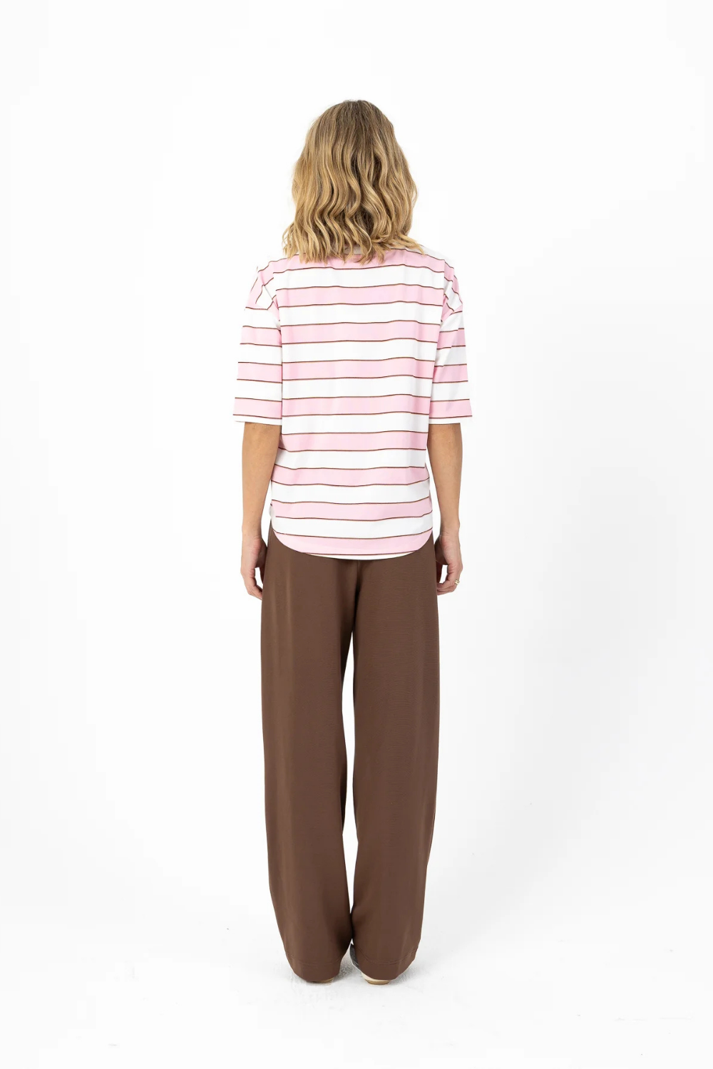 JERSEY RIB T-SHIRT - WHITE / PINK STRIPE