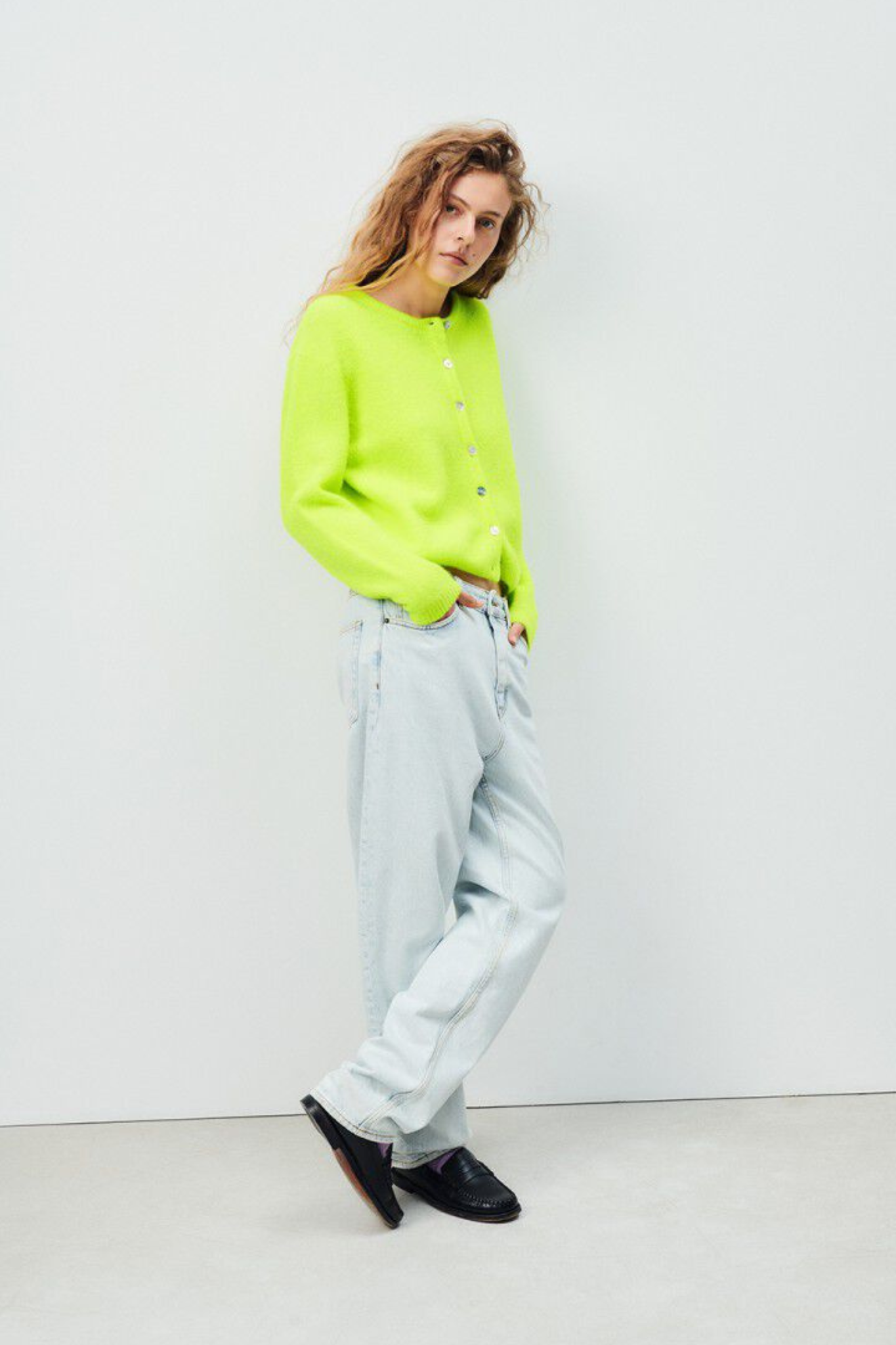 VITOW CARDIGAN - FLUORESCENT YELLOW MELANGE