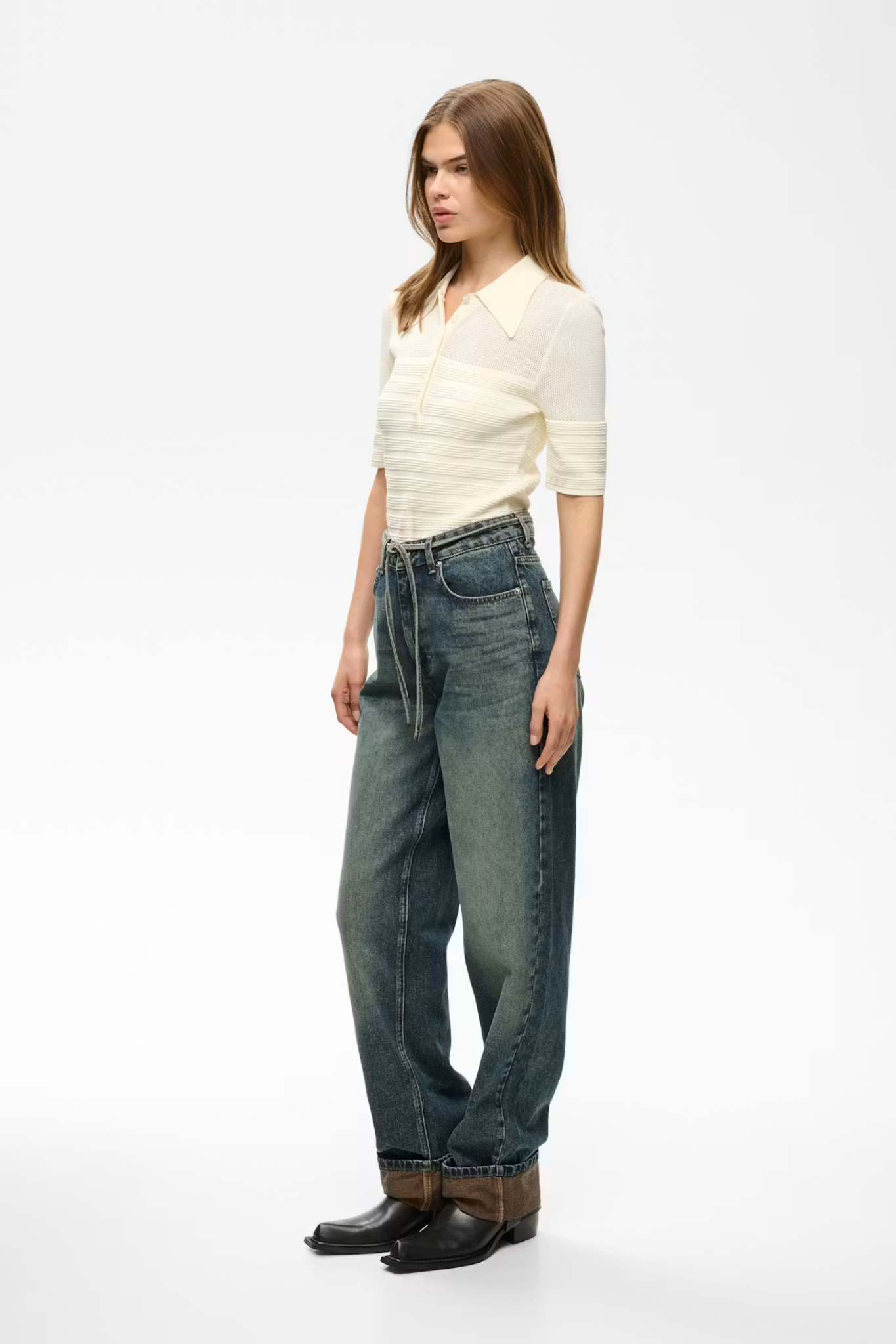 SUSARA HW BARREL JEANS - BLUE/GREEN WASH