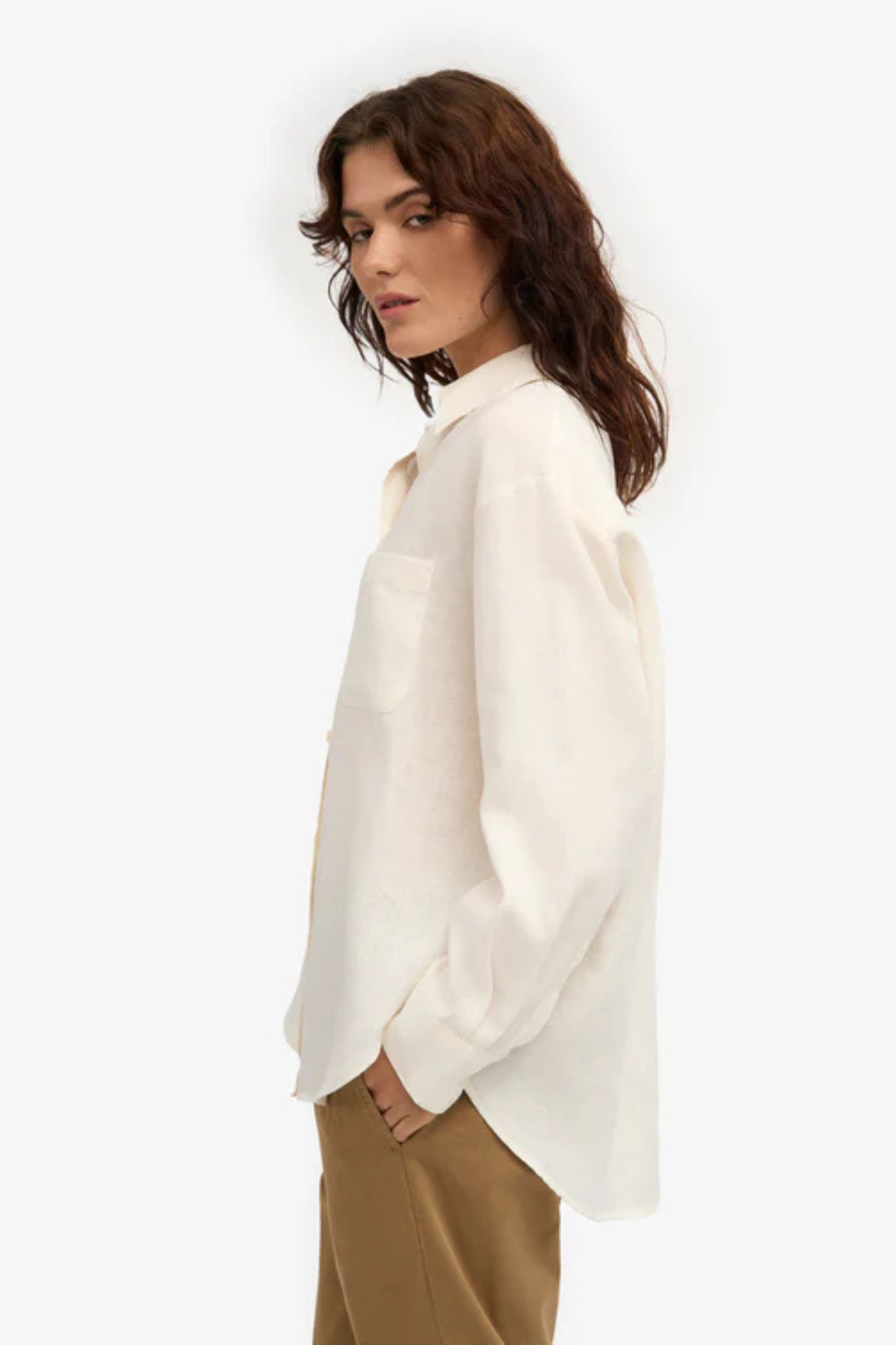 LINEN OVERSIZED SHIRT - IVORY WHITE
