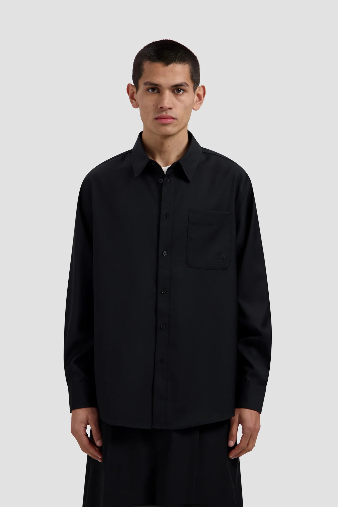 TROPICAL WOOL BLEND SHIRT - BLACK