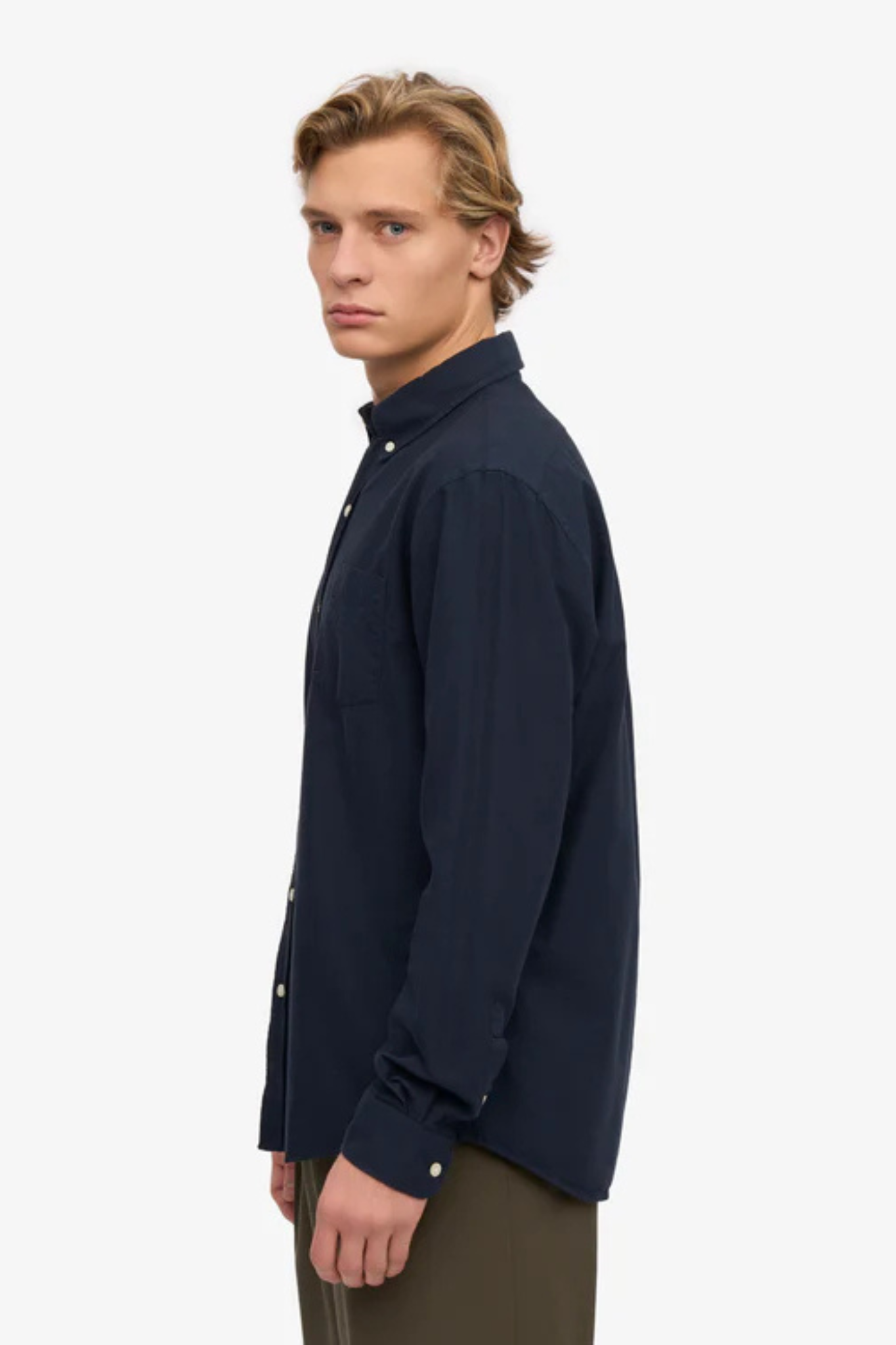 ORGANIC BUTTON DOWN SHIRT - NAVY BLUE