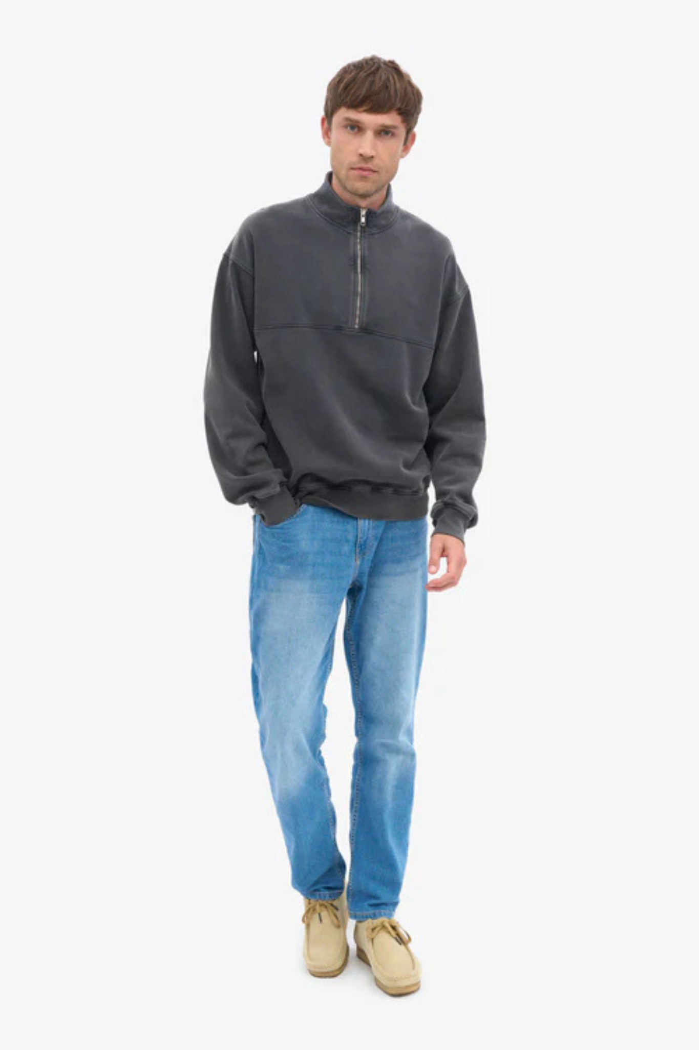 ORGANIC QUARTER ZIP - FADED BLACK