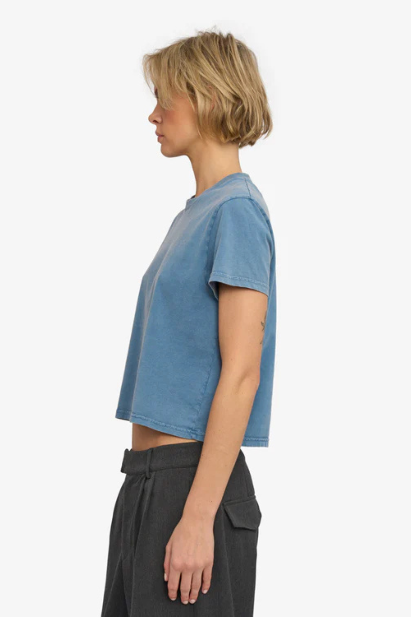 ORGANIC BOXY CROP T-SHIRT - FADED INDIGO