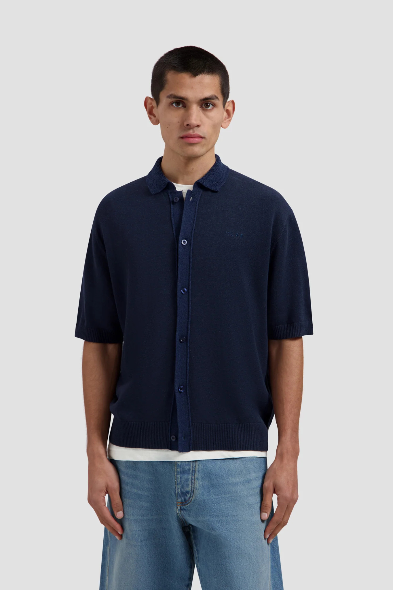 LINEN KNITTED SS POLO - NAVY