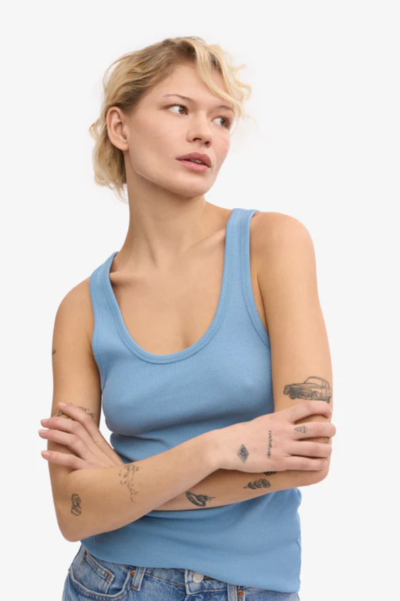 ORGANIC RIB TANK TOP WOMEN - SEASIDE BLUE