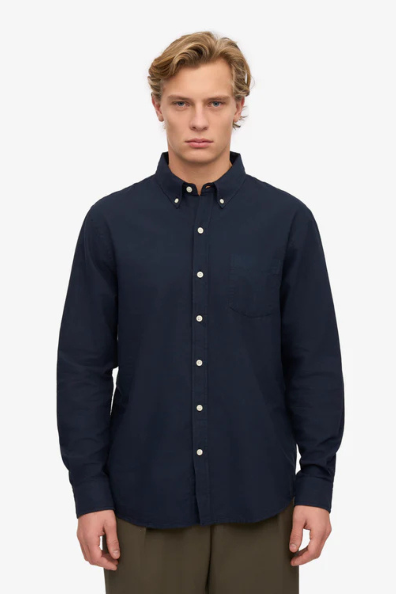 ORGANIC BUTTON DOWN SHIRT - NAVY BLUE