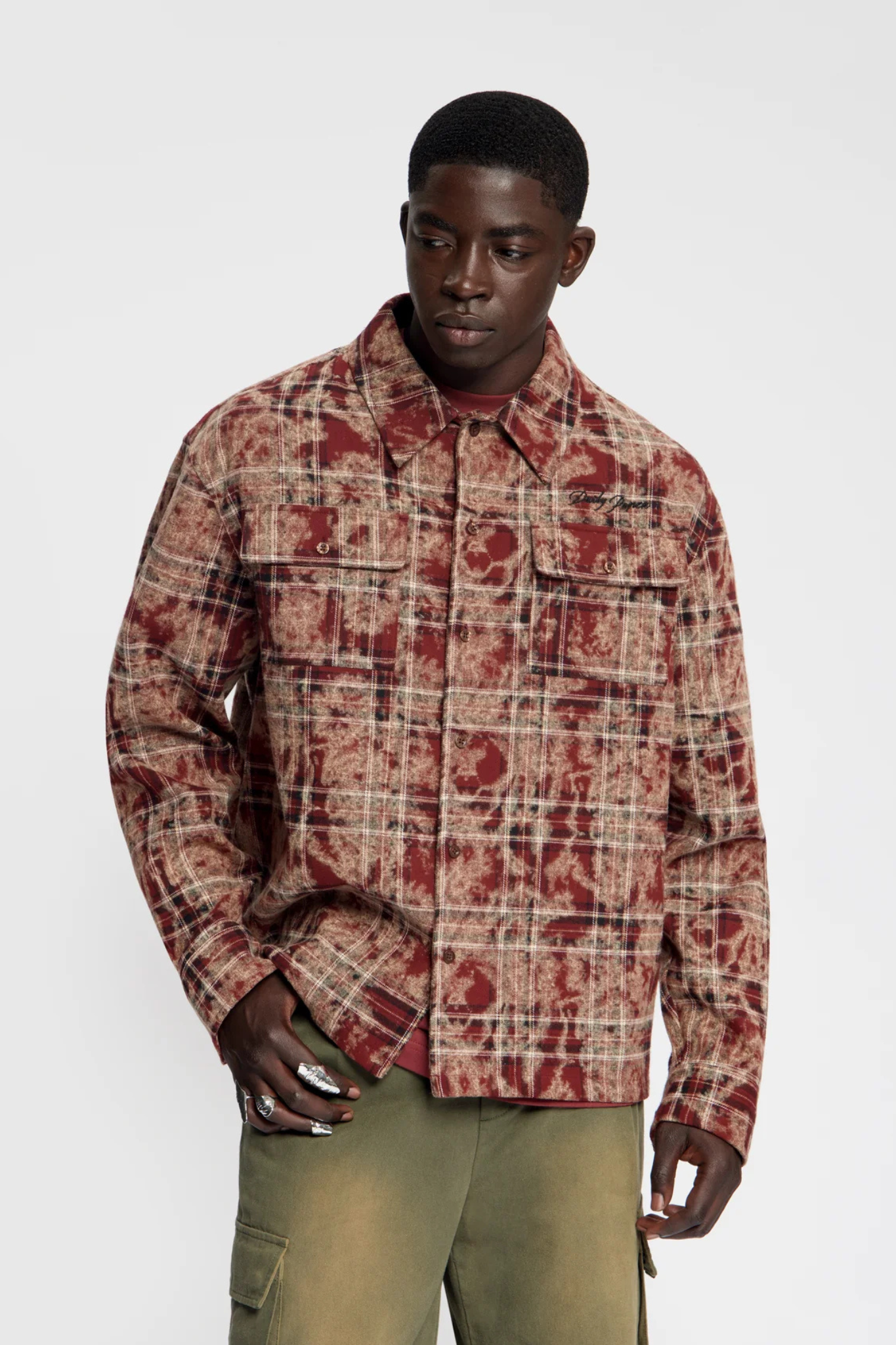 WASHED CHECK LS SHIRT - BURGUNDY