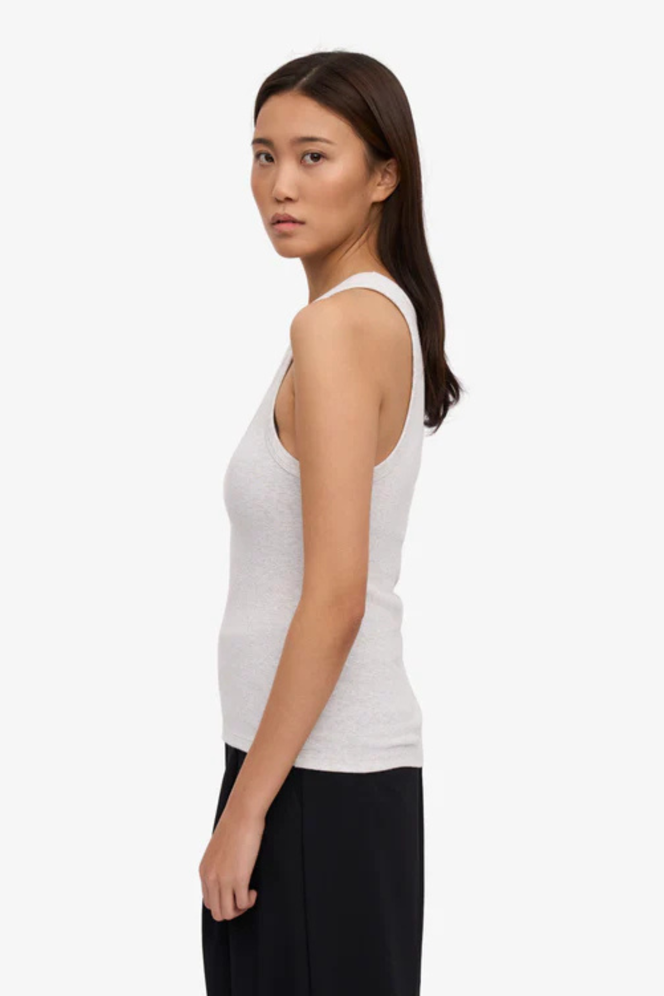 ORGANIC RIB TANK TOP WOMEN - SNOW MELANGE