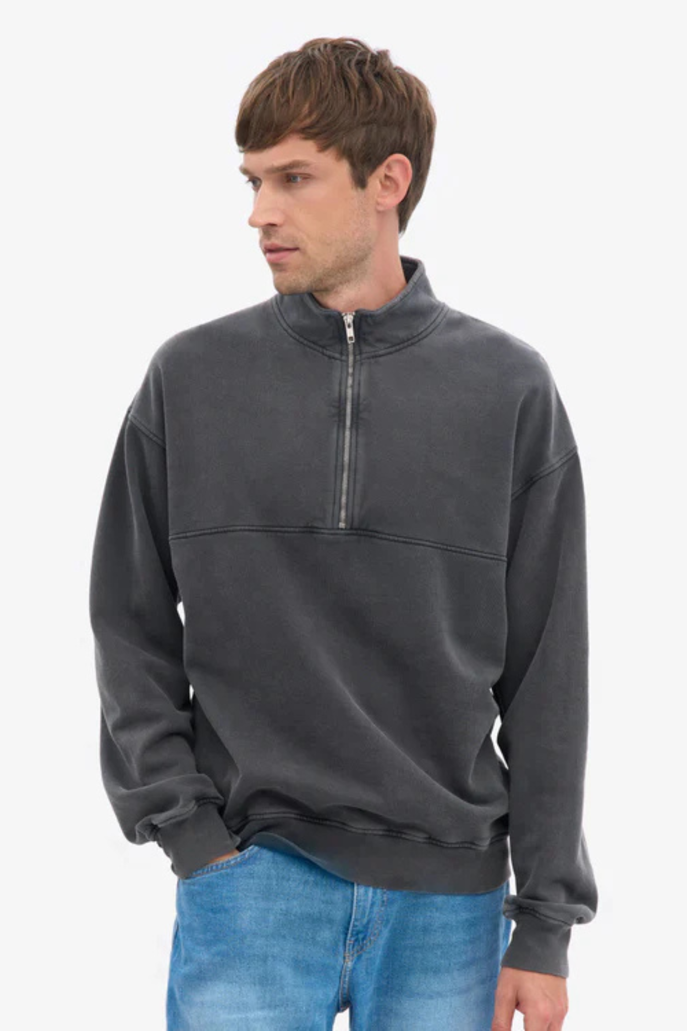 ORGANIC QUARTER ZIP - FADED BLACK