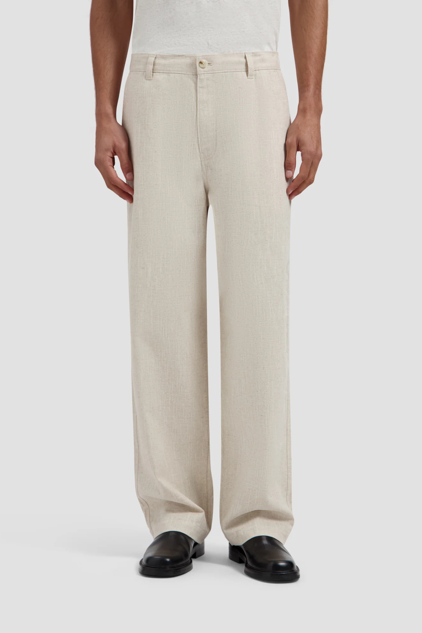 LINEN BARREL LEG PANTS - CEMENT