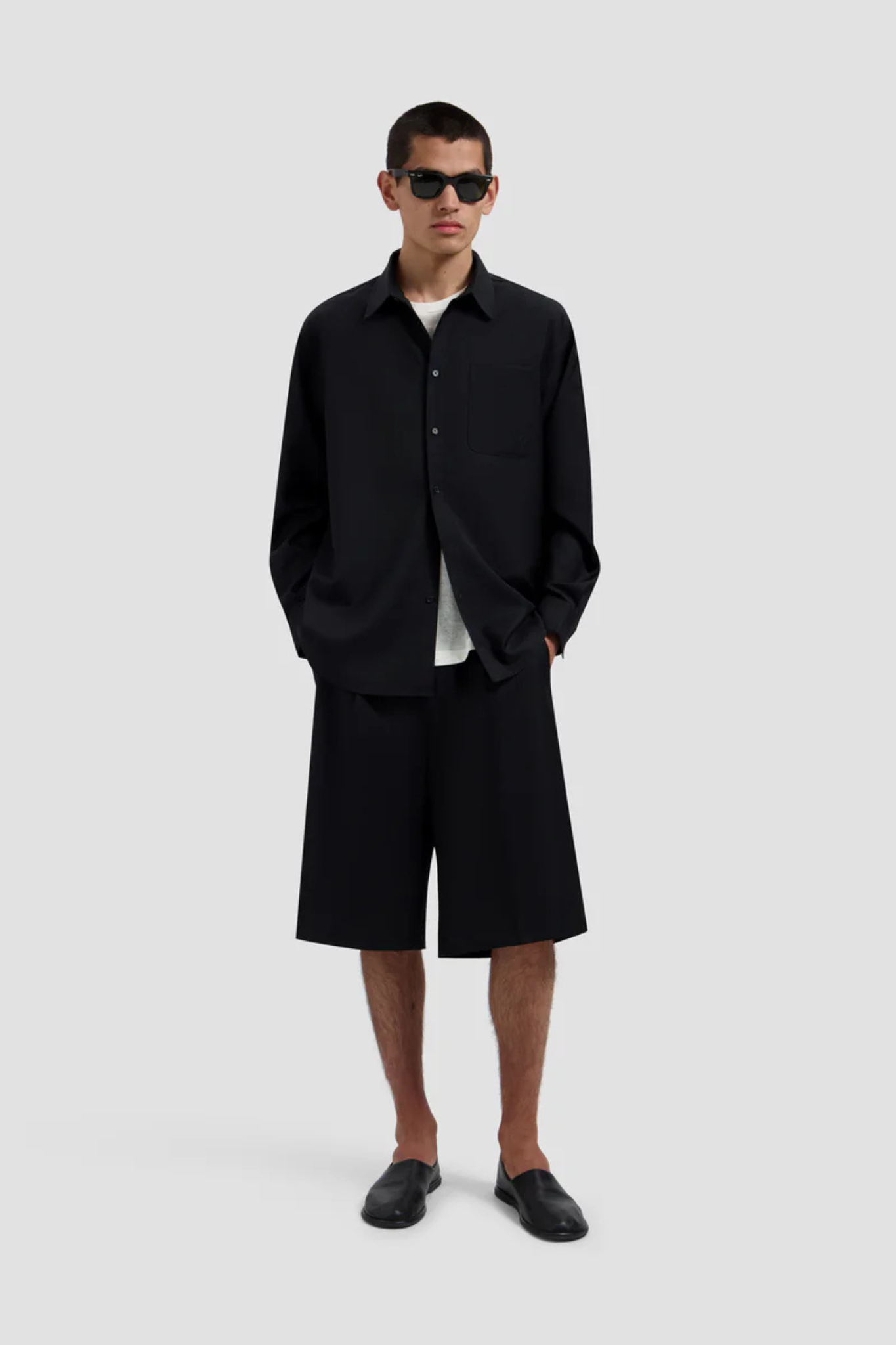 TROPICAL WOOL BLEND SHIRT - BLACK