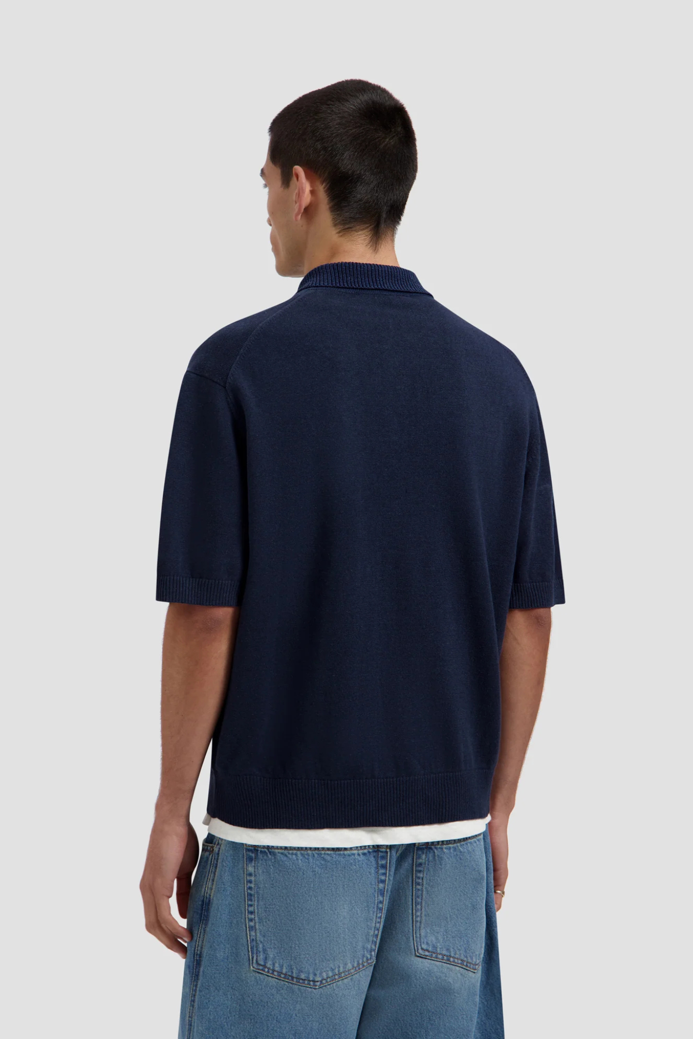 LINEN KNITTED SS POLO - NAVY