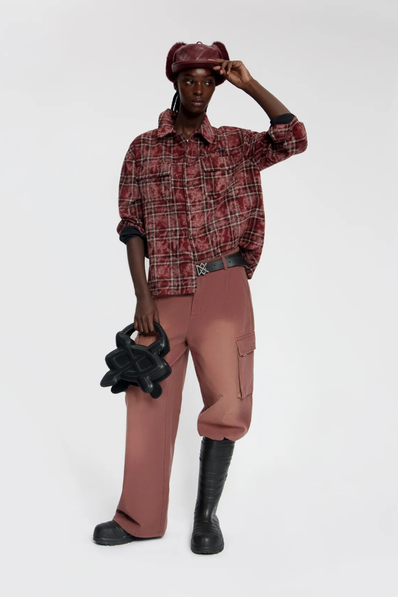 WASHED CHECK LS SHIRT - BURGUNDY
