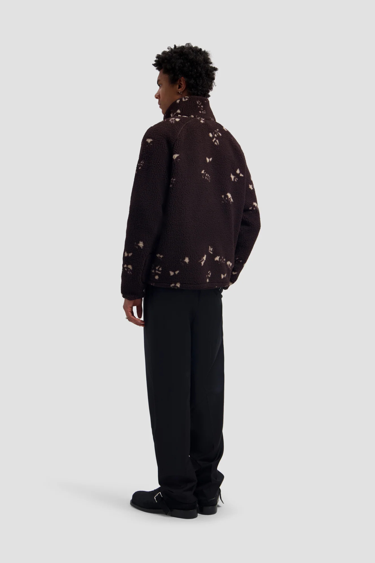 FLOWER AOP FLEECE JACKET - CHOCOLATE PLUM