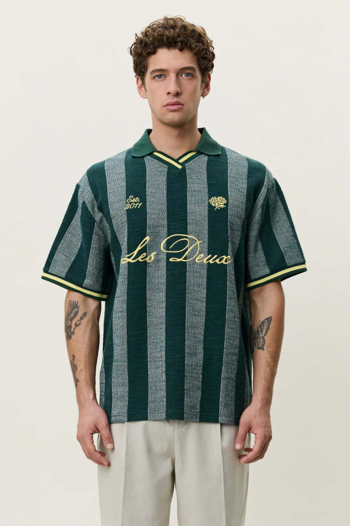 STRIPE JACQUARD FOOTBALL JERSEY - PINE GREEN