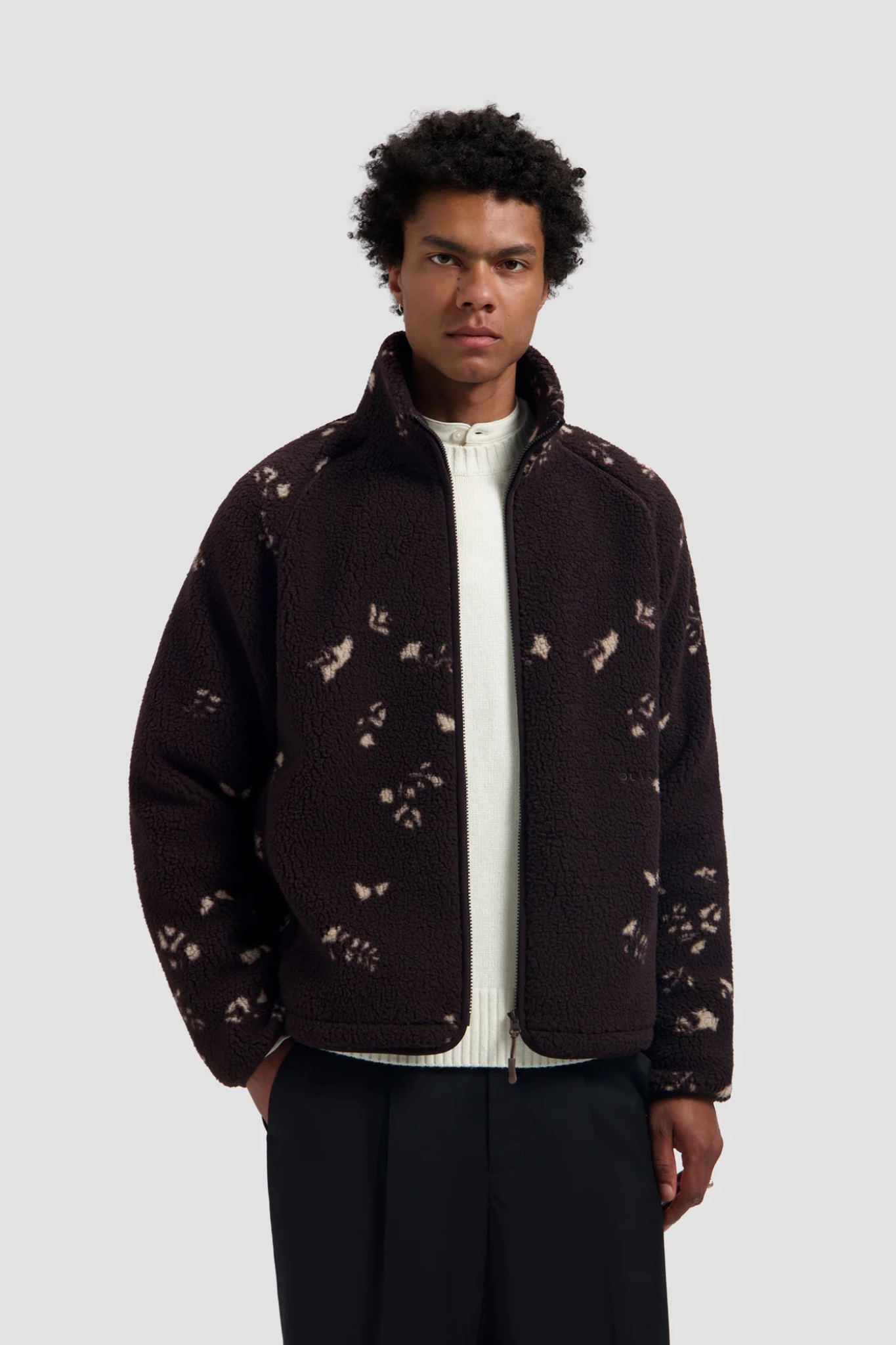 FLOWER AOP FLEECE JACKET - CHOCOLATE PLUM