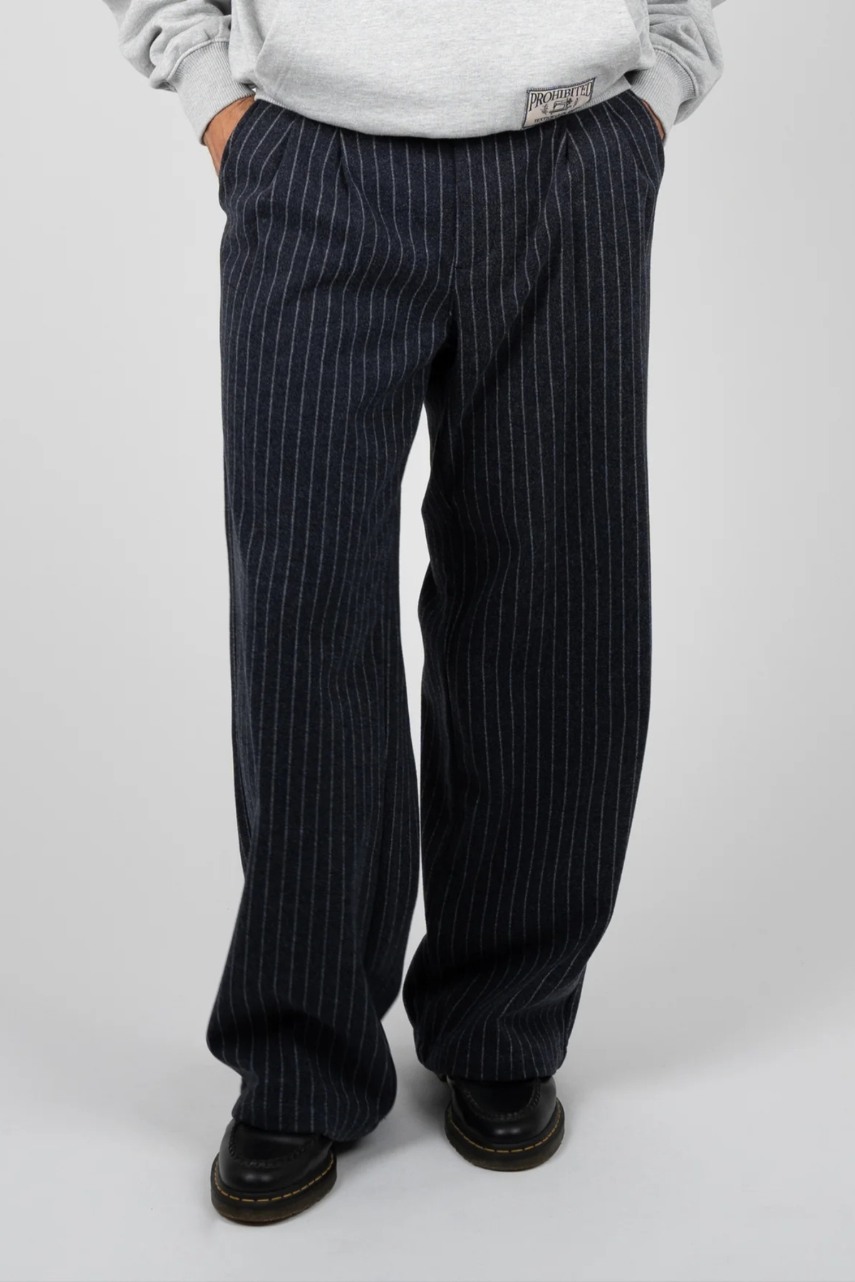 REVIVAL PINSTRIPE PLEATED PANTS - BLUEISH GREY
