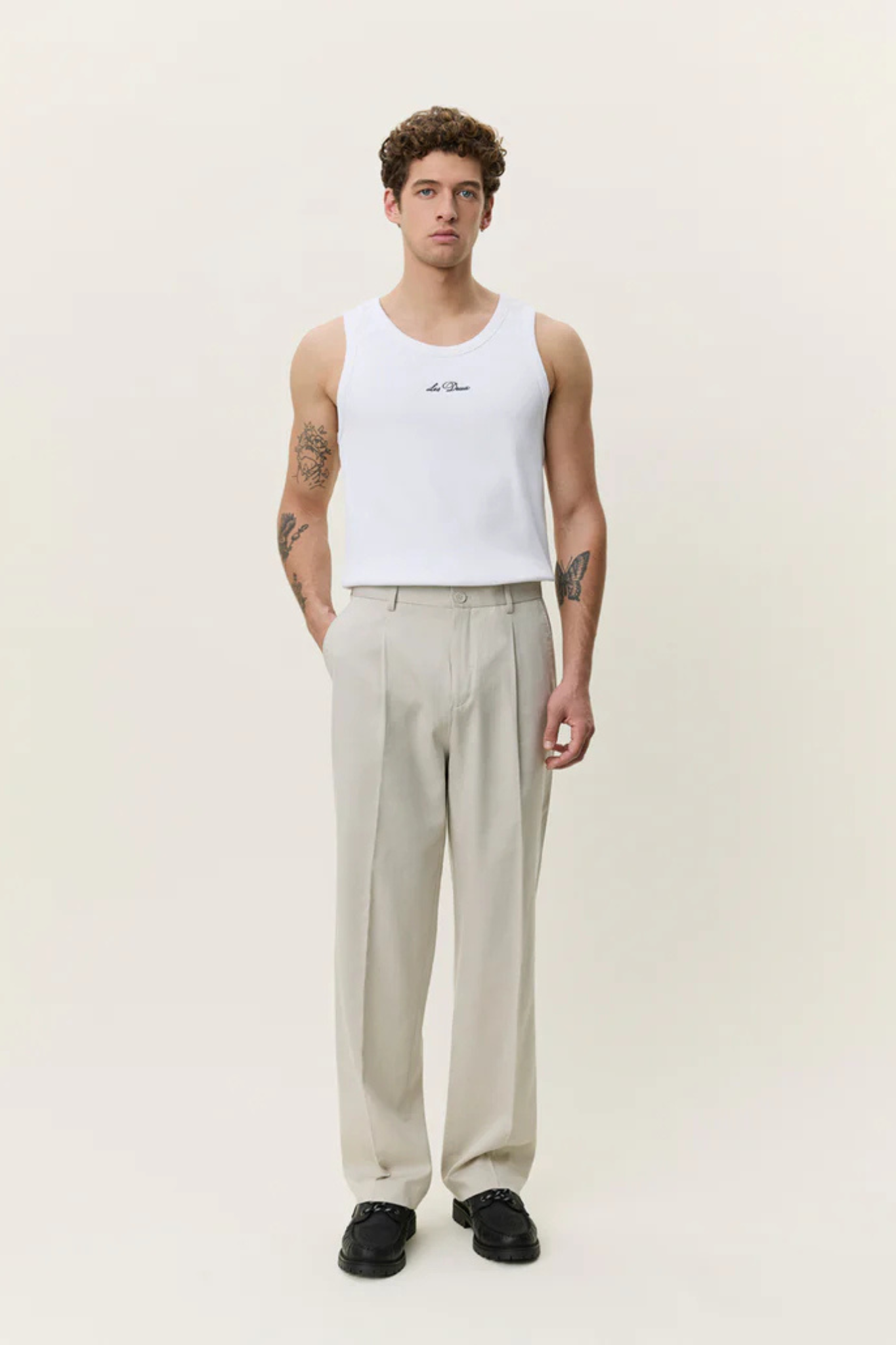 PLEATED TWILL SUIT PANTS - LIGHT SAND