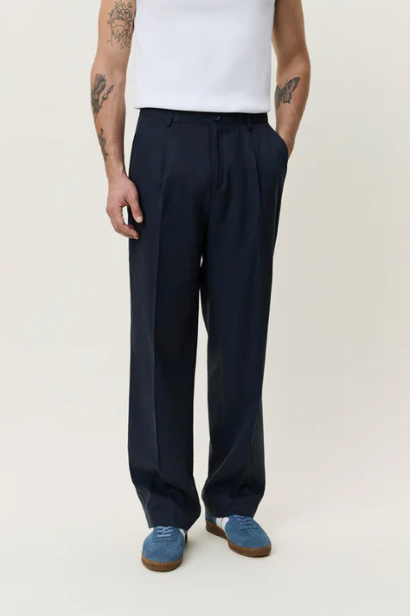 PLEATED TWILL SUIT PANTS - DARK BLUE NIGHT