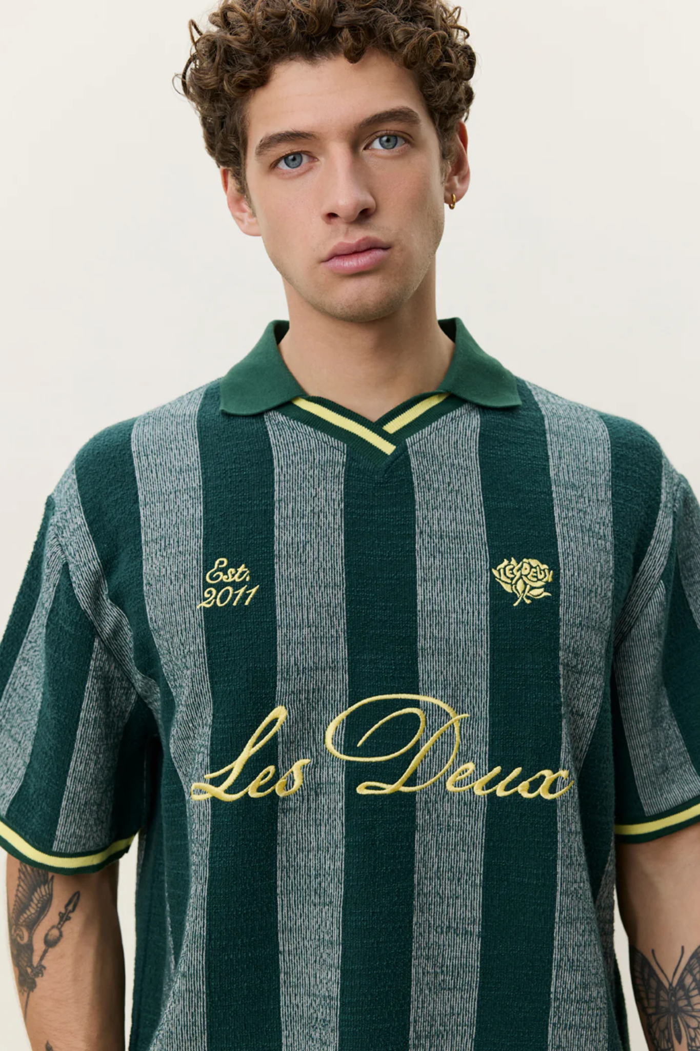 STRIPE JACQUARD FOOTBALL JERSEY - PINE GREEN