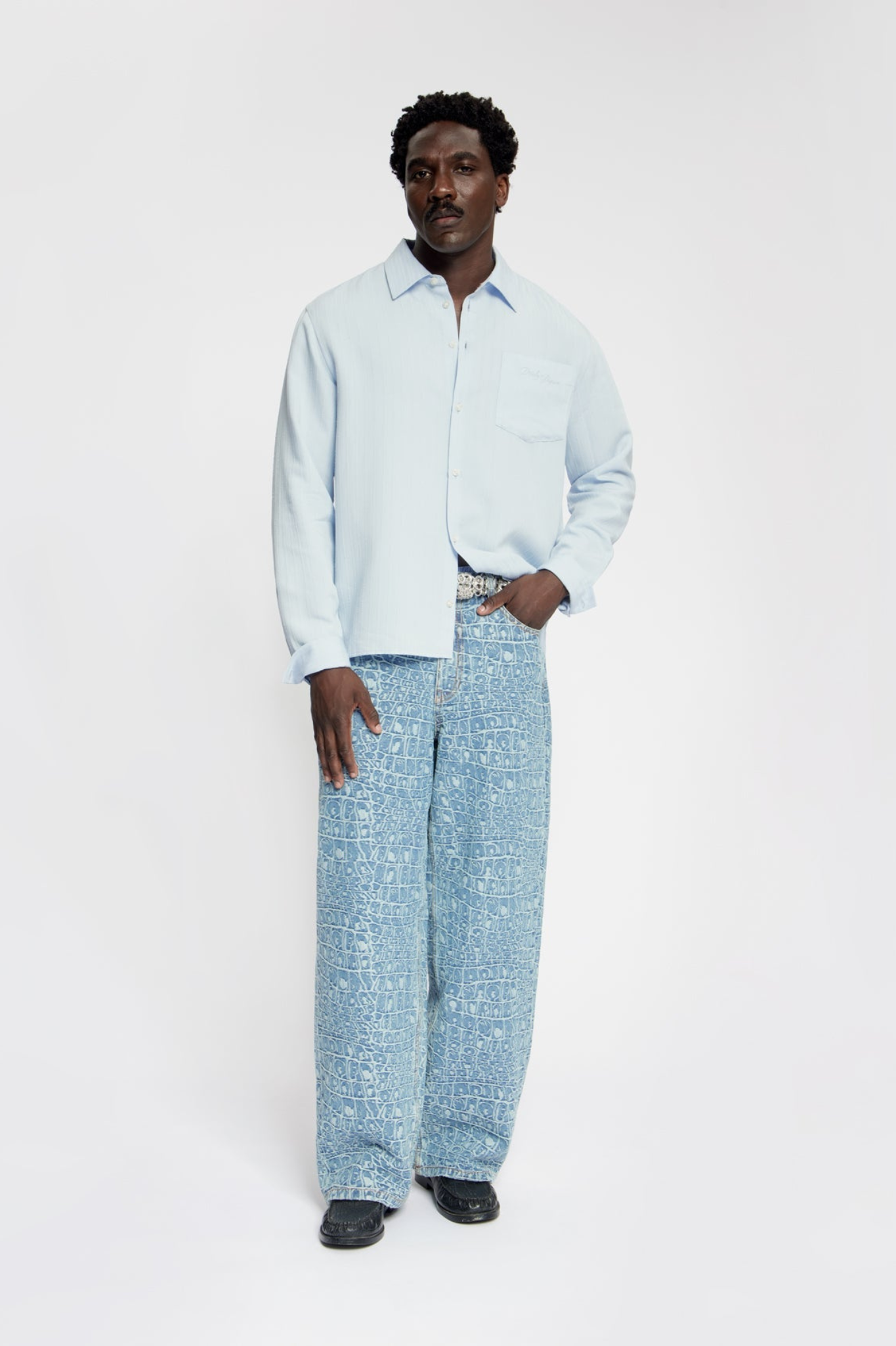 TEXTURED STRIPE LS SHIRT - LIGHT BLUE