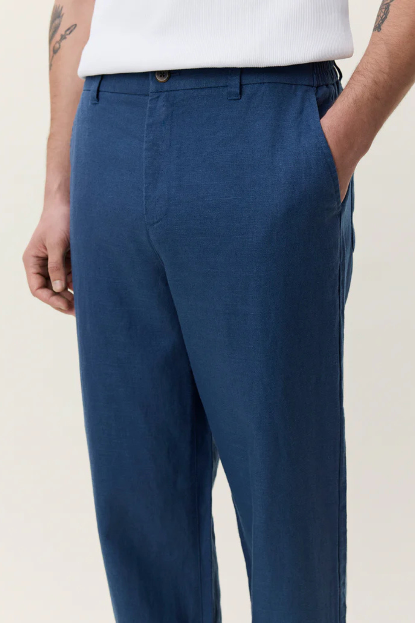 LINEN COMFORT SUIT PANTS - DARK DENIM BLUE