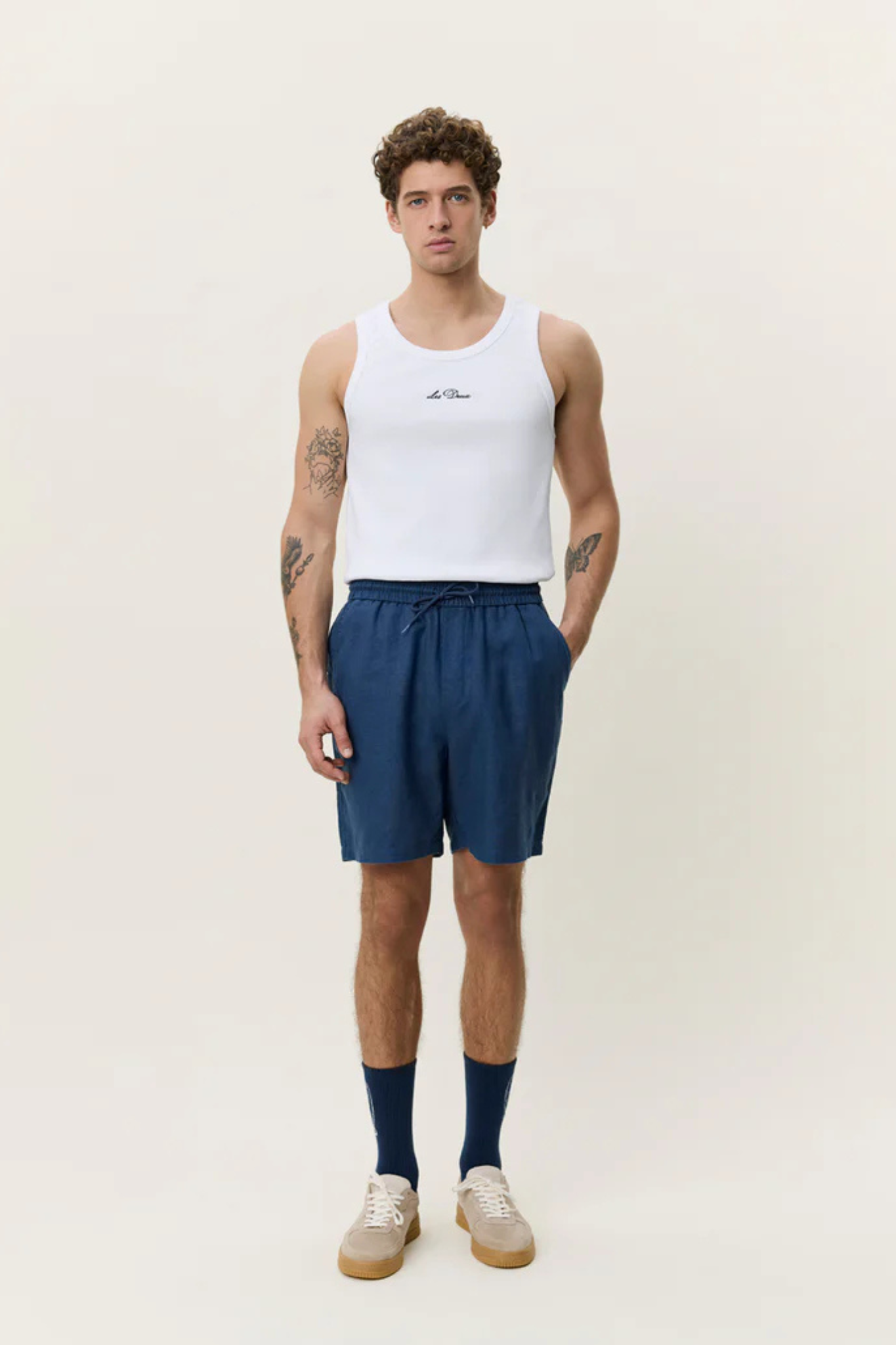 DRAWSTRING LININ SHORTS - DARK DENIM BLUE