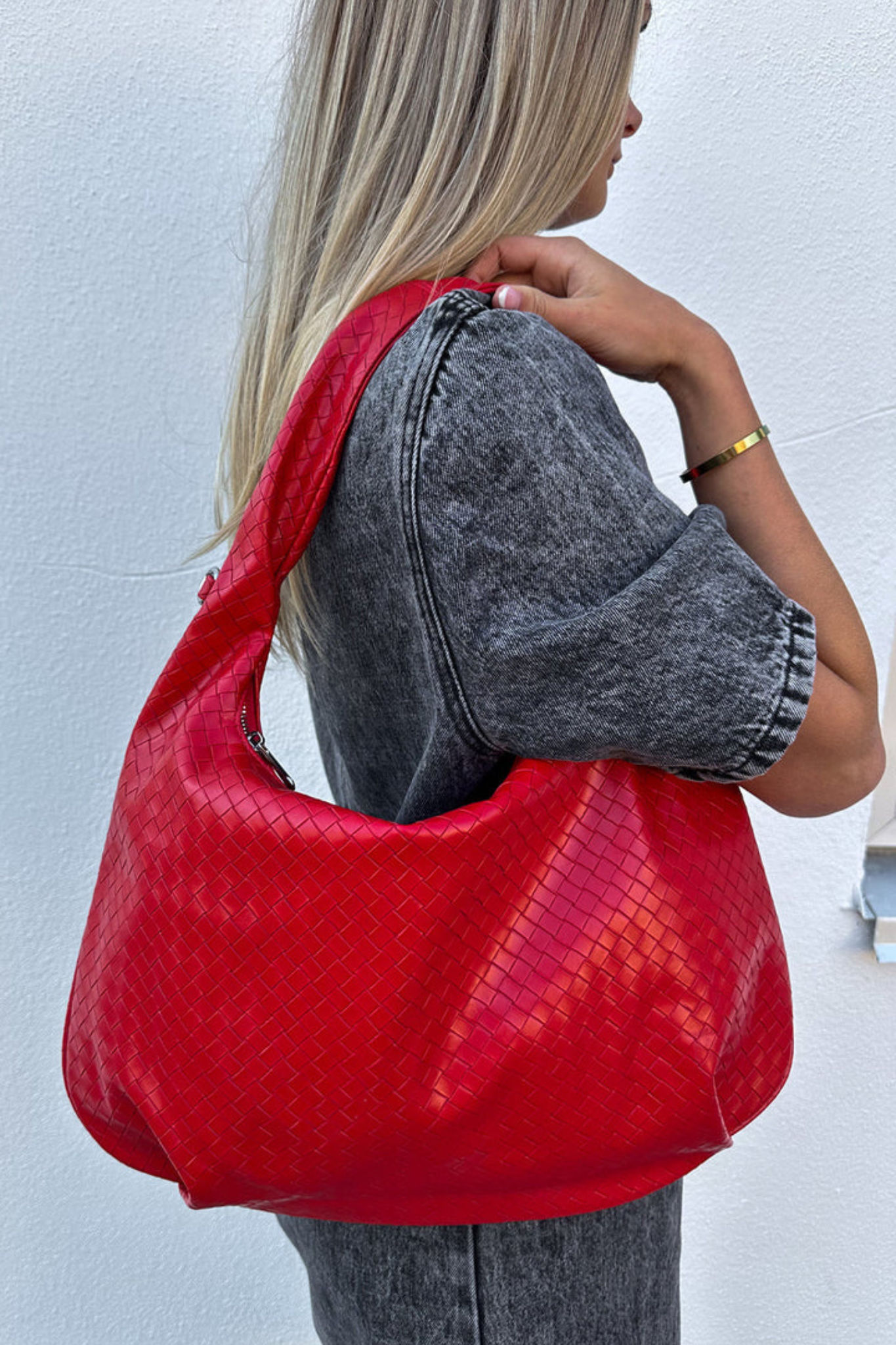 PEONY HOBO BAG - DARK RED