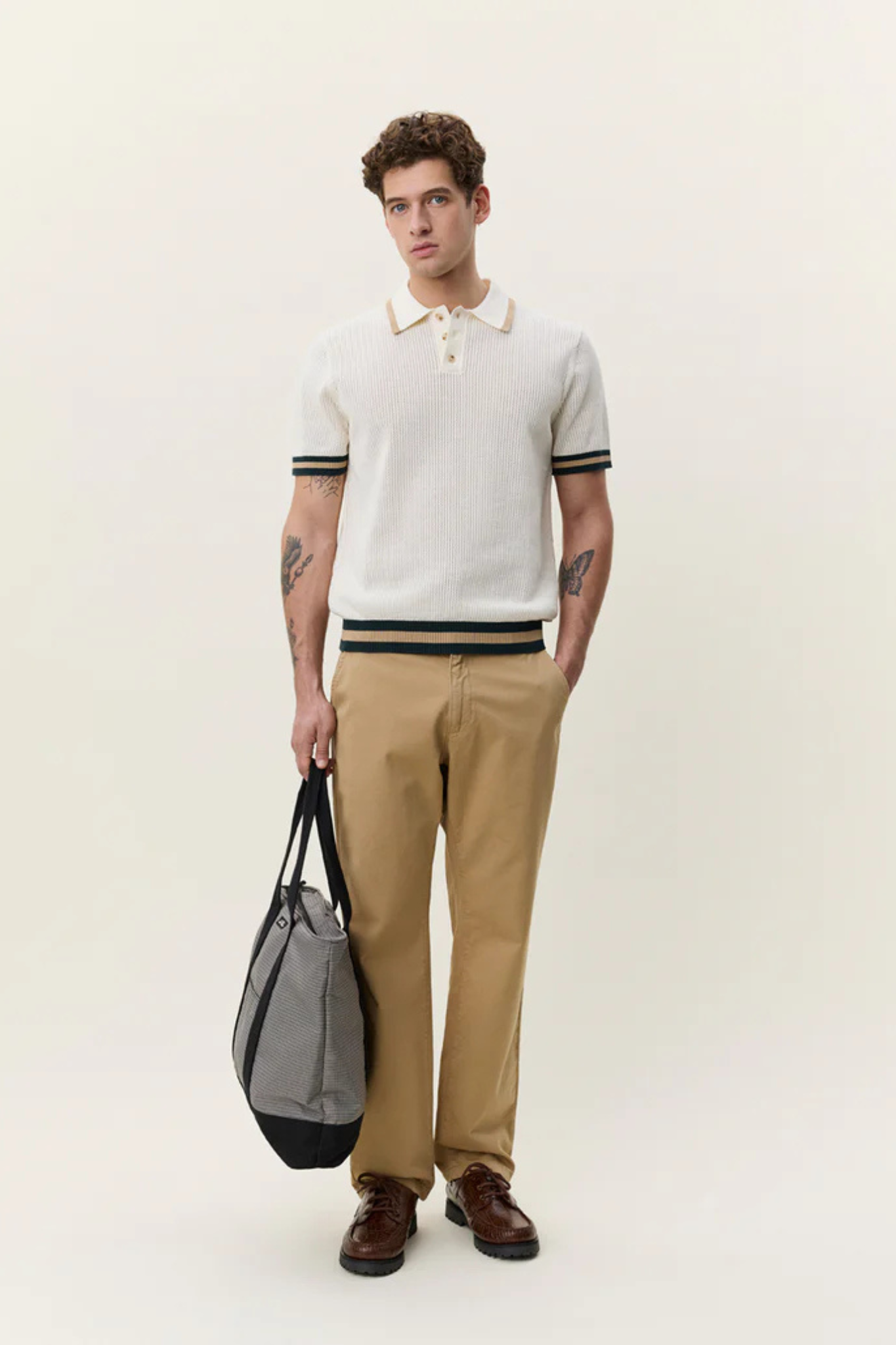 LACE KNITTED POLO - EGGNOG WHITE