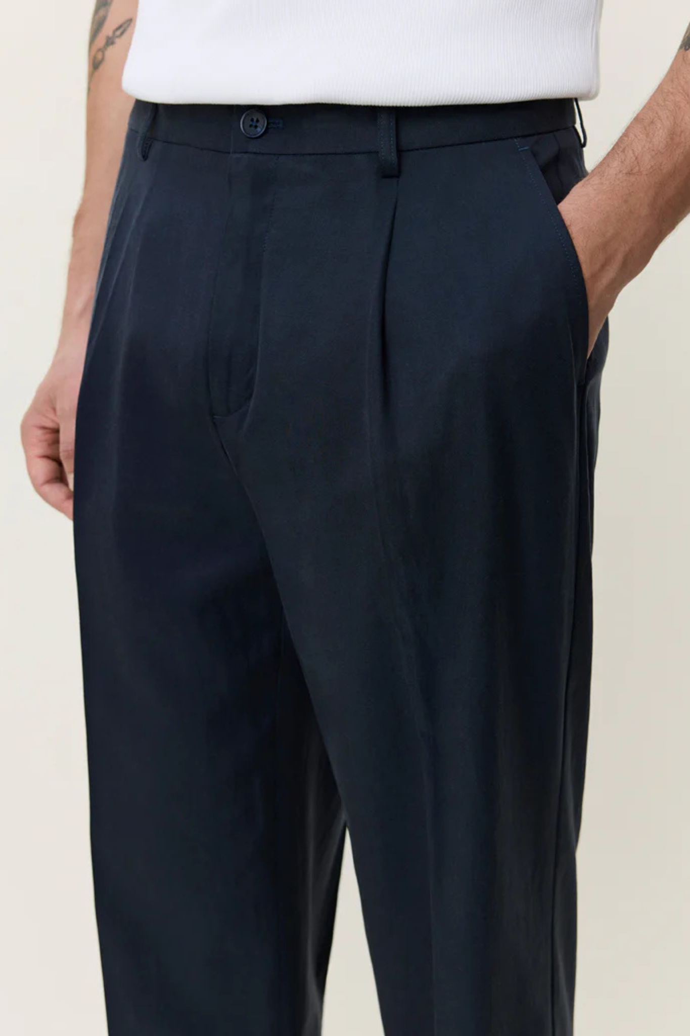 PLEATED TWILL SUIT PANTS - DARK BLUE NIGHT