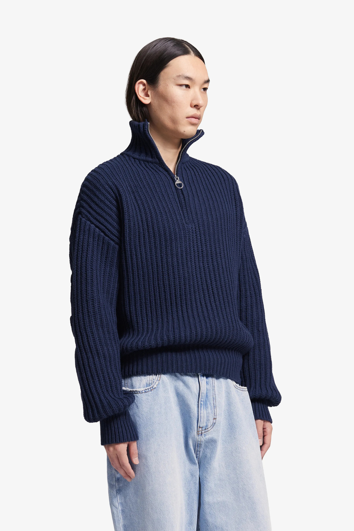 FISHERMAN QUARTER ZIP KNIT - MIDNIGHT BLUE