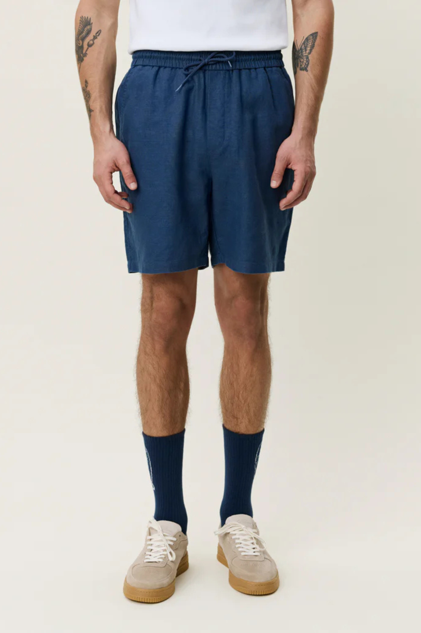DRAWSTRING LININ SHORTS - DARK DENIM BLUE