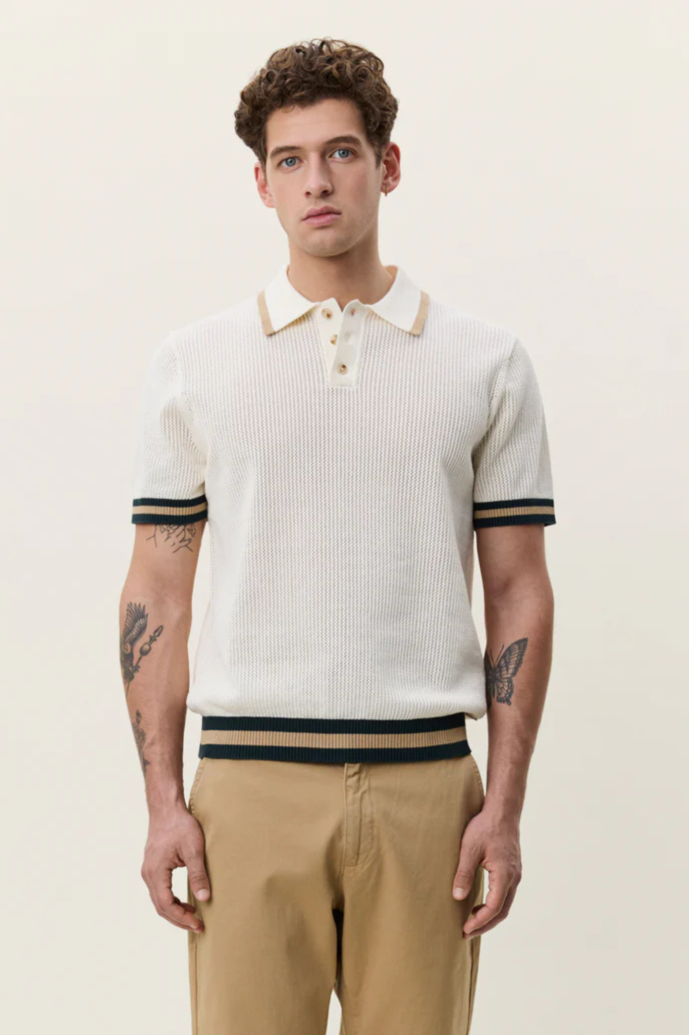 LACE KNITTED POLO - EGGNOG WHITE