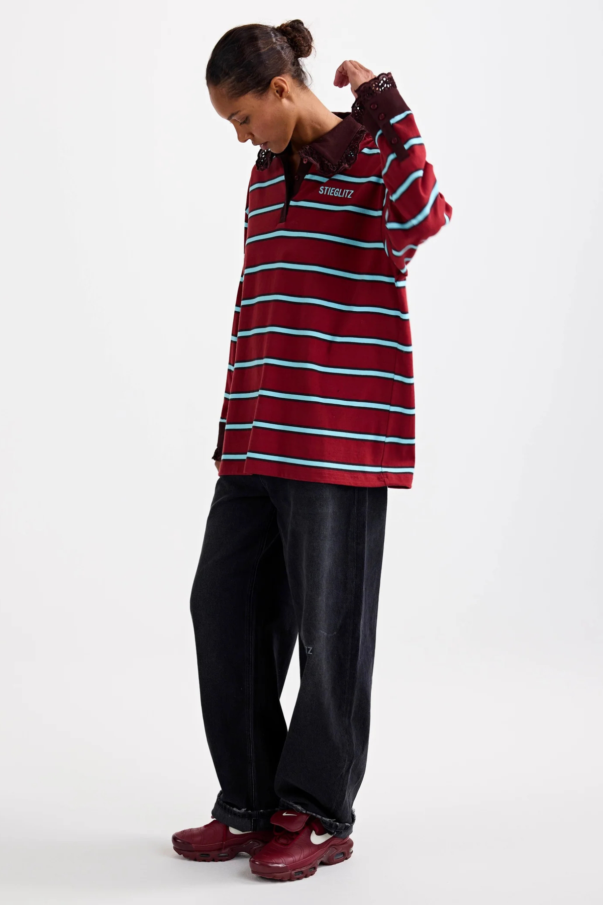 CIRA POLO LONGSLEEVE LACE CUFF - MERLOT