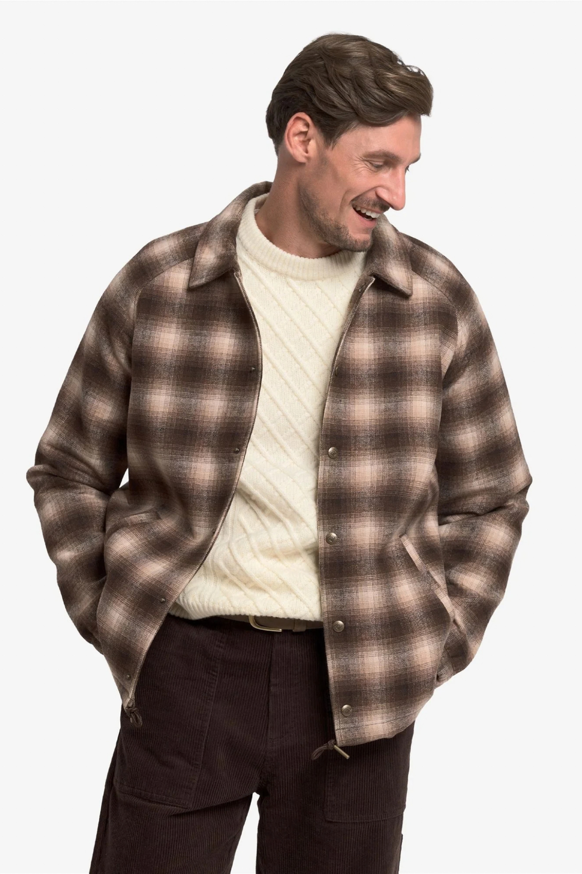 TENDER WOOLCHECK JACKET - WHITE NATURAL-BEIGE-BROWN