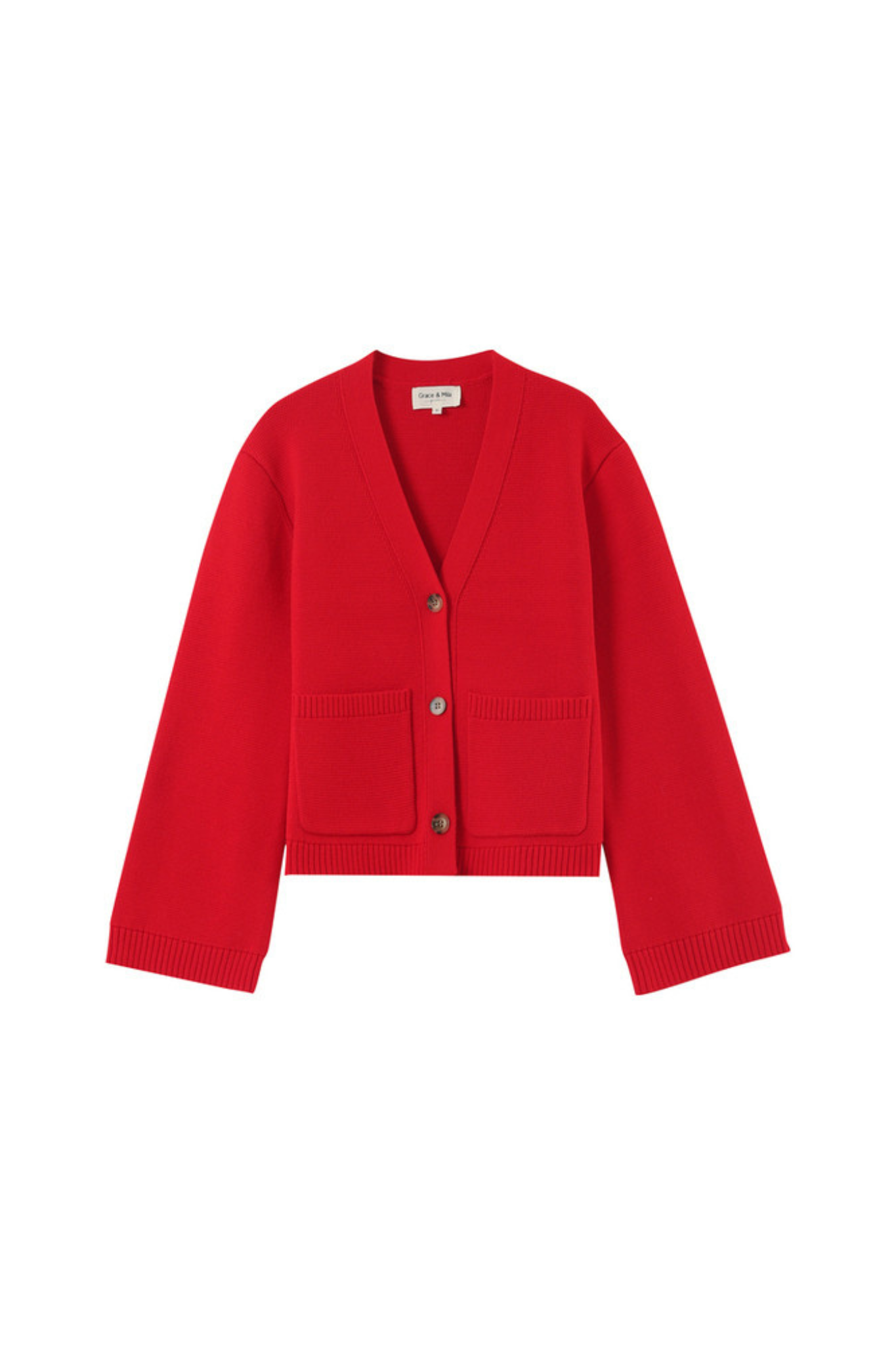 Grace & Mila paolino cardigan jacket in red. Front flatlay view