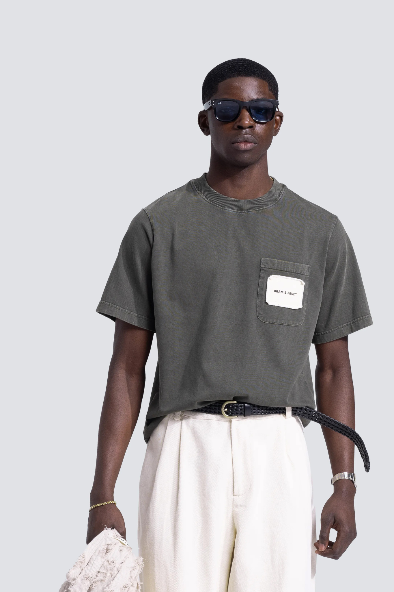 CHEST POCKET T-SHIRT - WASHED CHARCOAL