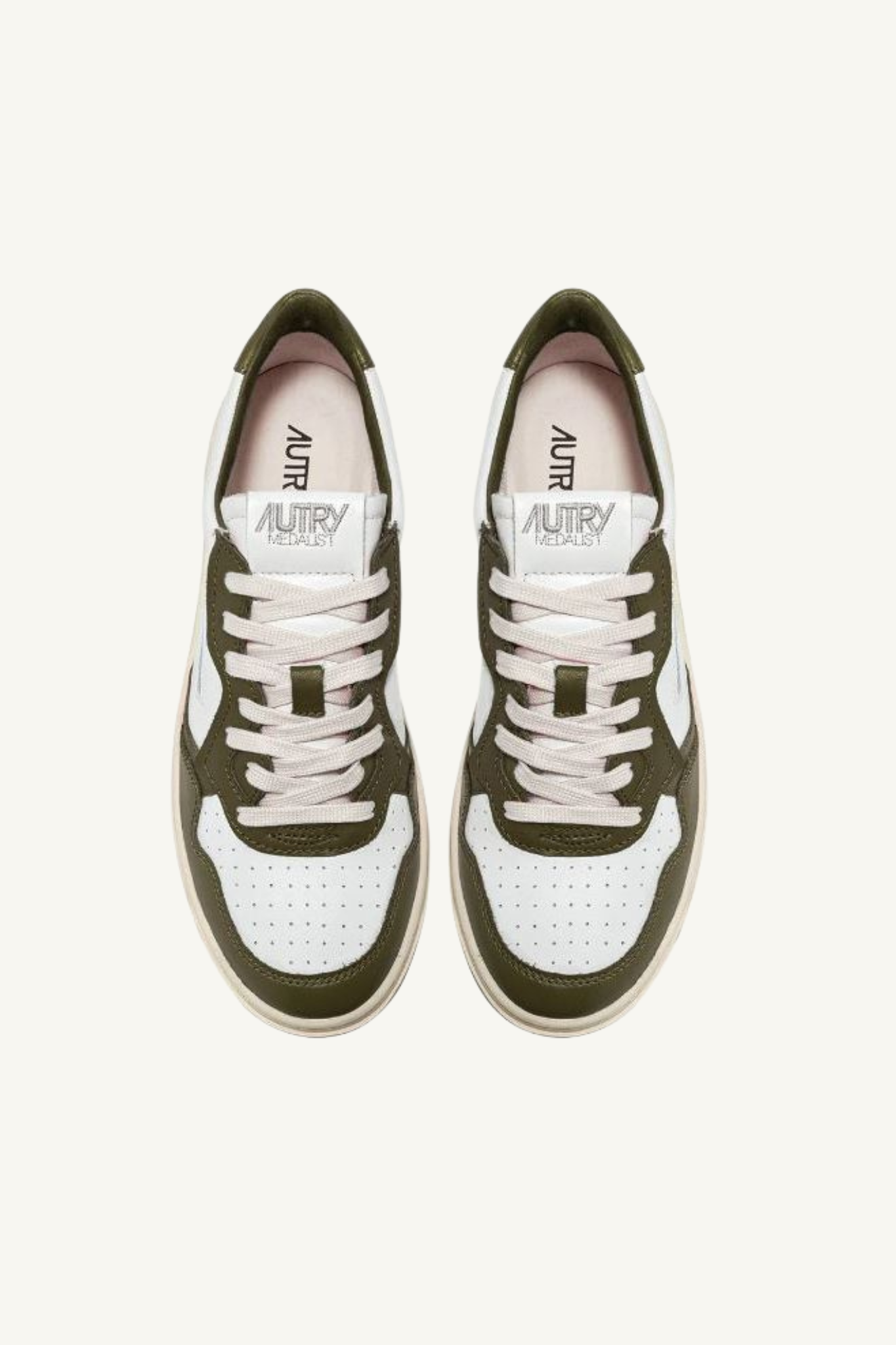 AULM-WB33 - MEDALIST LOW SNEAKERS IN TWO-TONE LEATHER COLOR WHITE AND OLIVA