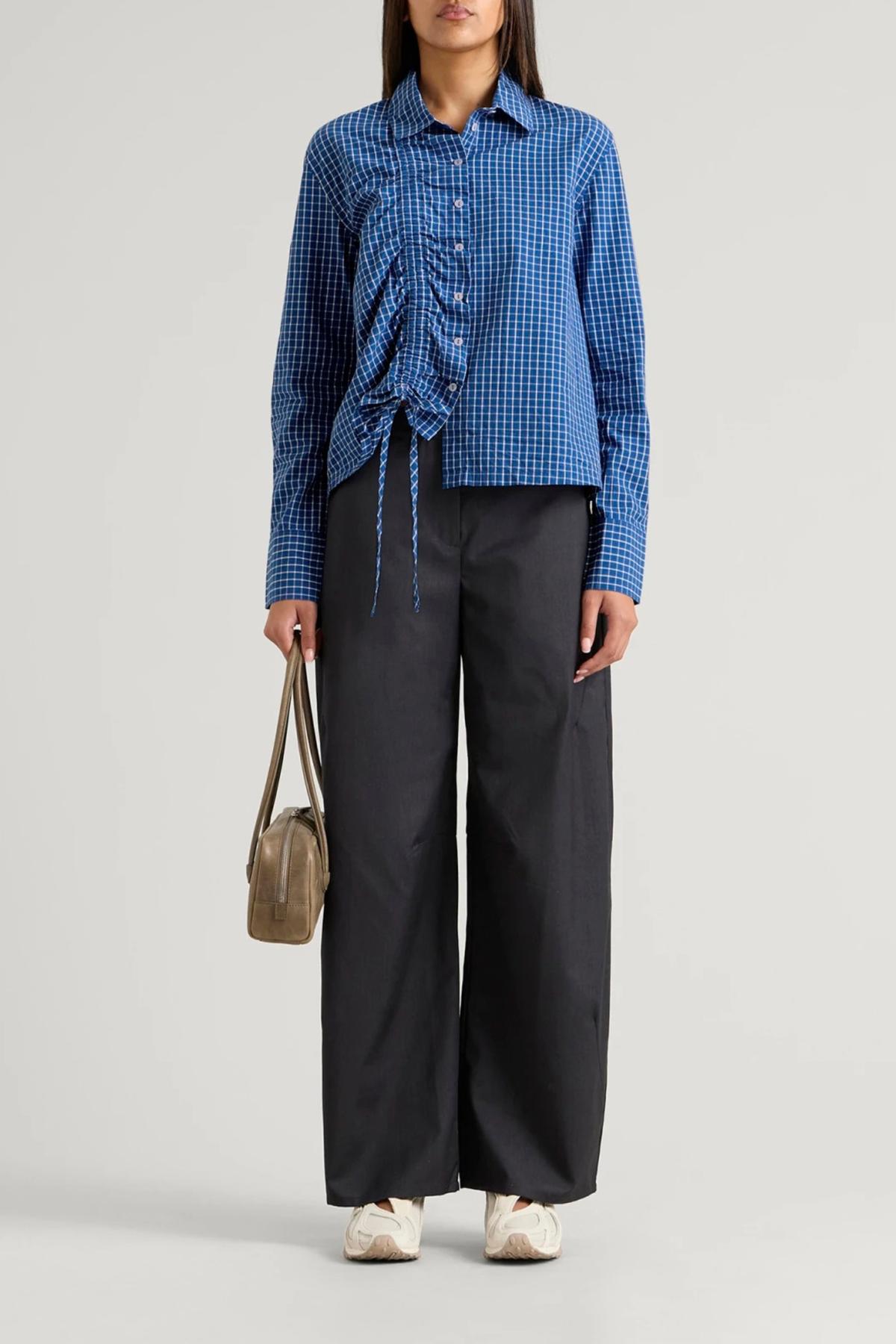 TALIA RUCHED SHIRT - BLUE CHECK
