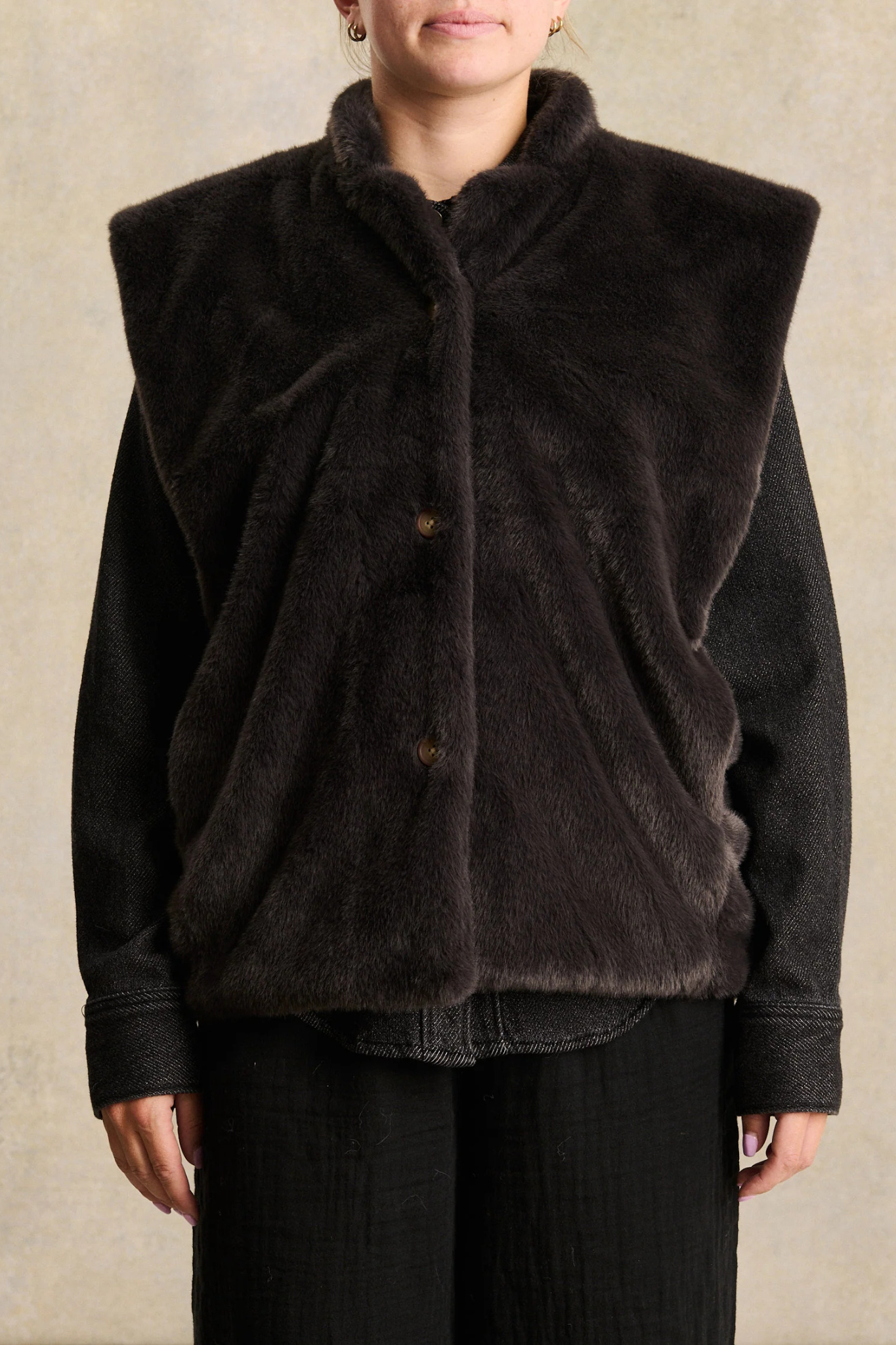 BIANCA MINK VEST - CARBONE