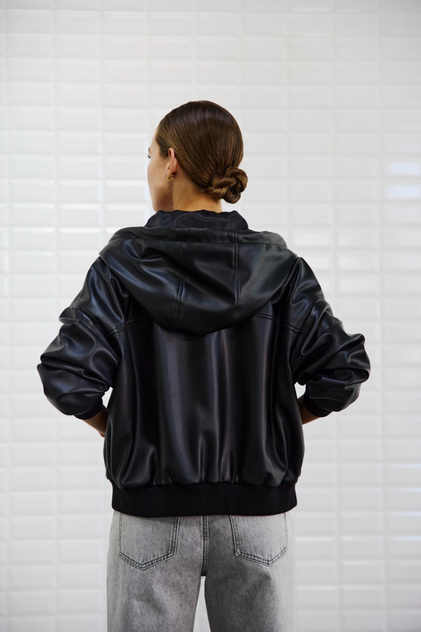MAYA VEGAN HOODED BOMBER JACKET - BLACK