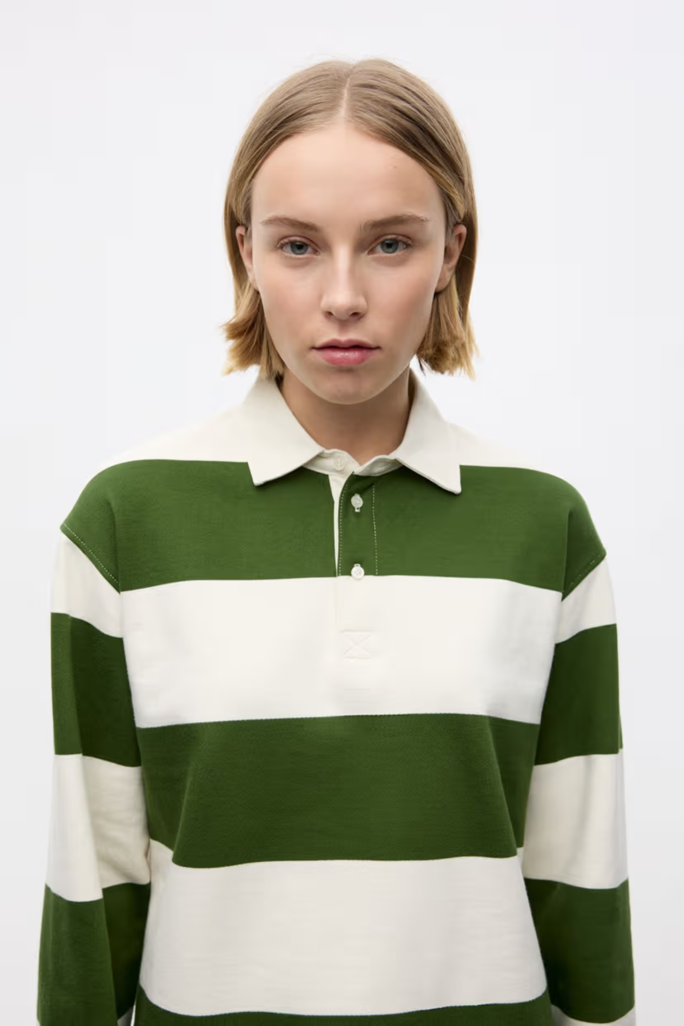 TOUR LS POLO - CHIVE GARDENIA STRIPE