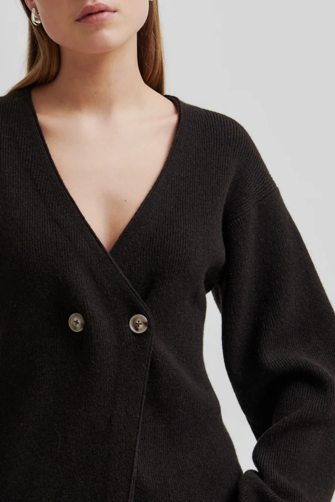 VIGGA KNIT CARDIGAN - DARK BROWN MELANGE