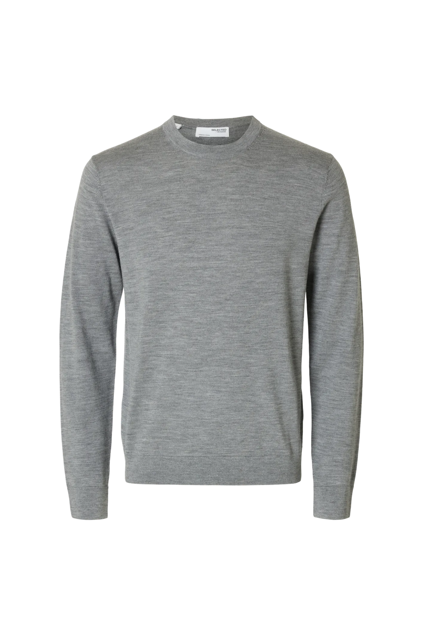 SLHTRAY LS KNIT MERINO CREW NECK - MED GREY MELANGE