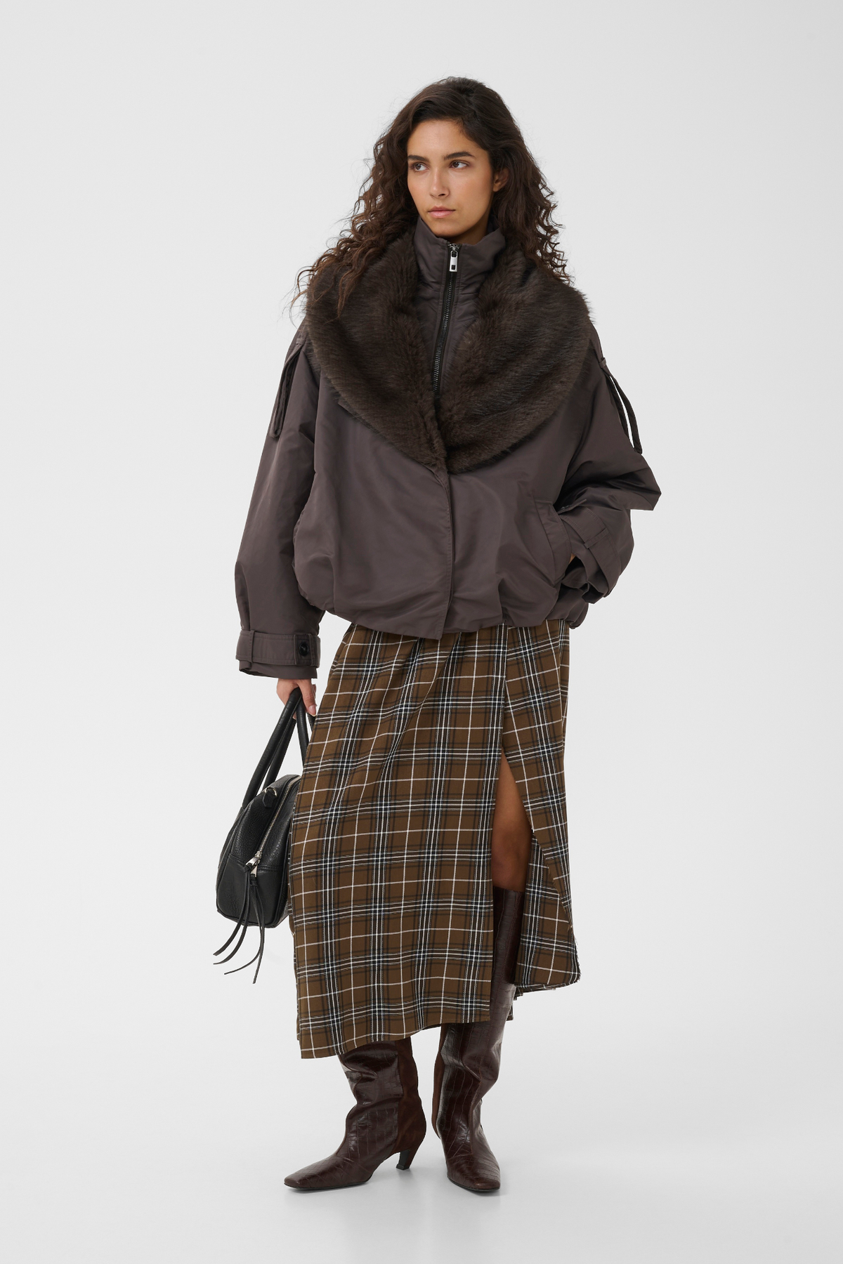 ZALEYA HW SKIRT - GREEN OLIVE CHECK