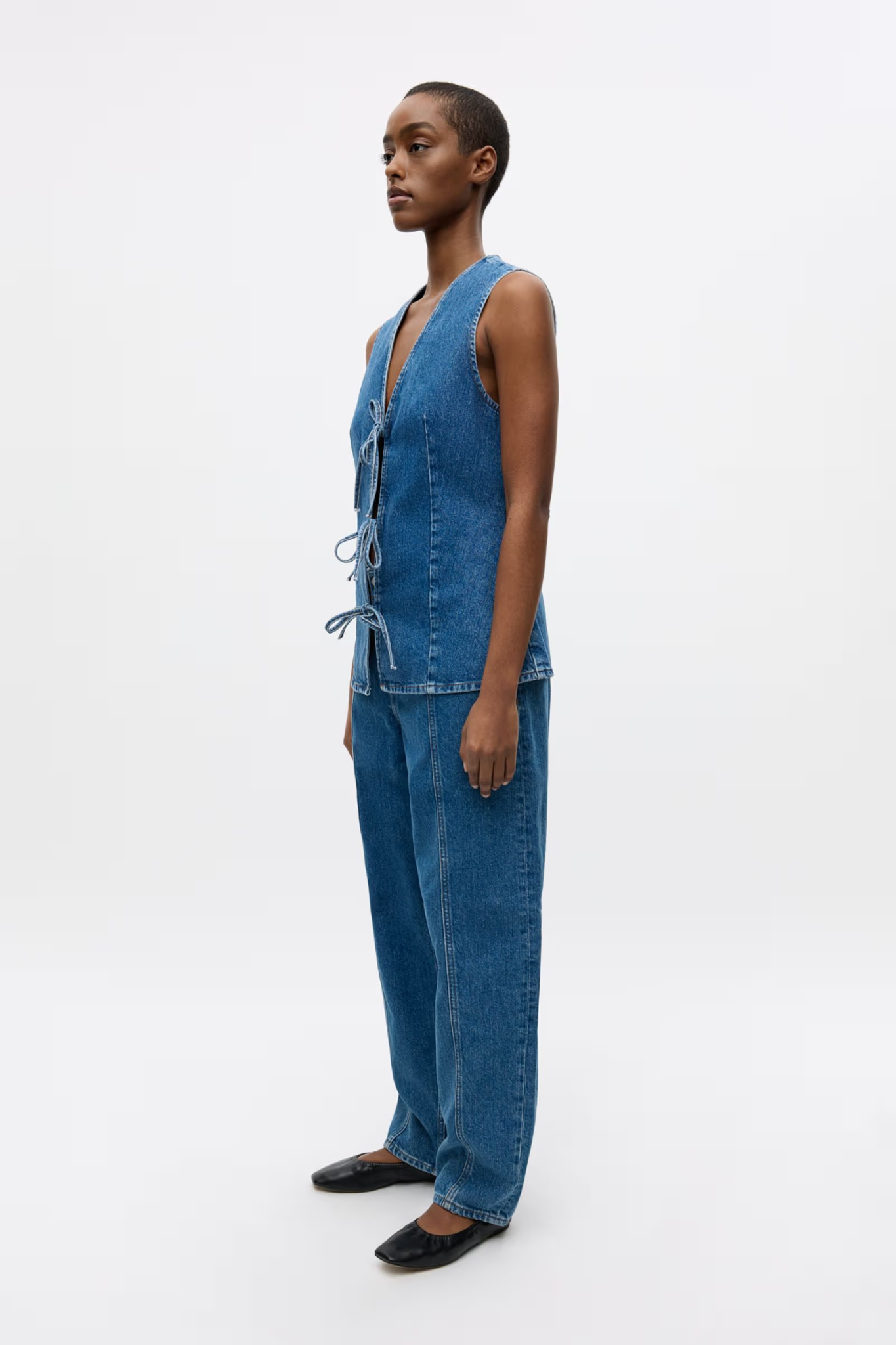 ENATENNA DENIM VEST - WORN DARK BLUE